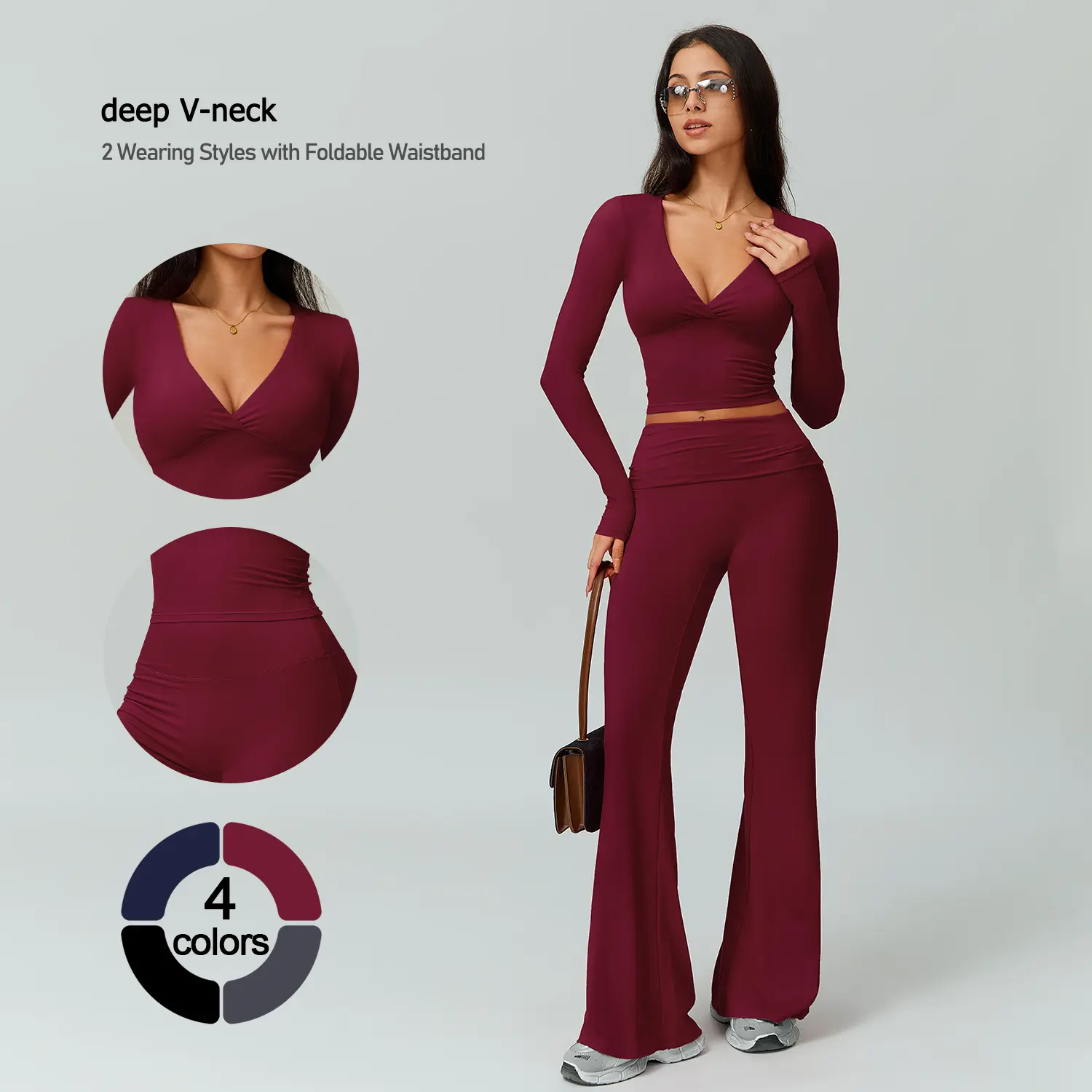 TIMEOFF Women's 2-Piece V-Neck Activewear Set for Yoga