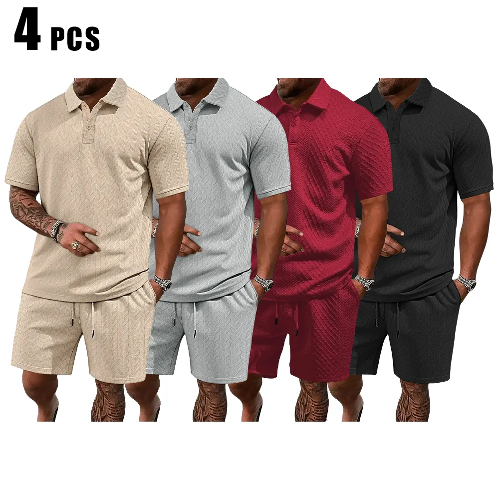 Men's Solid Polo Shirt & Drawstring Waist Shorts Set