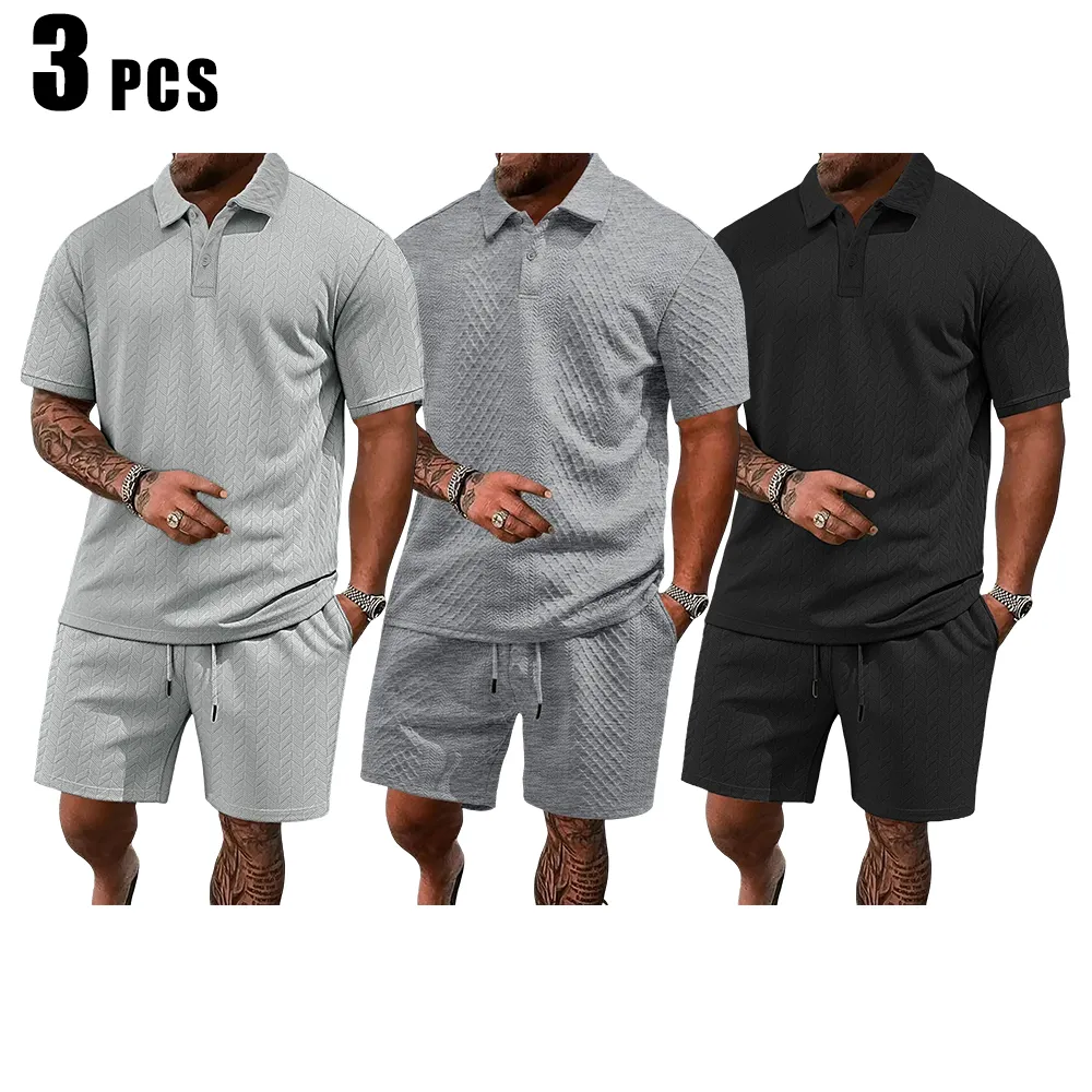 Men's Solid Polo Shirt & Drawstring Waist Shorts Set