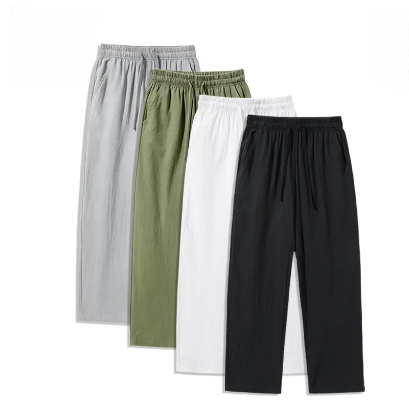 (4-Pack)Summer Casual Elastic Waist Drawstring Wide Leg Breathable Pants