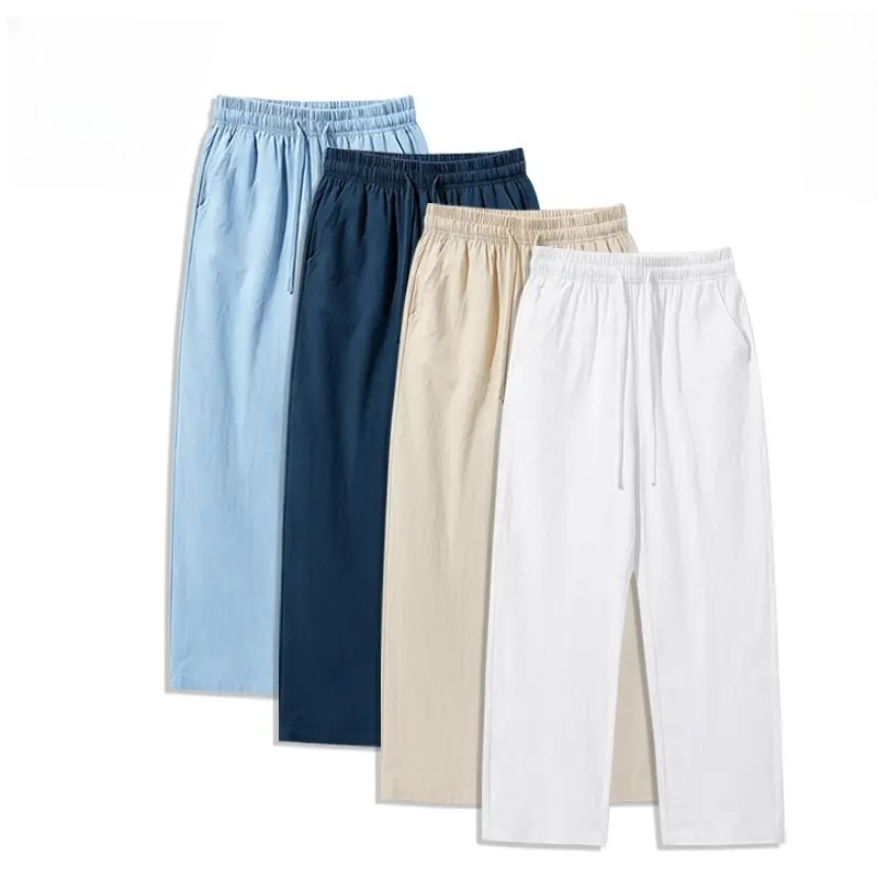 (4-Pack)Summer Casual Elastic Waist Drawstring Wide Leg Breathable Pants