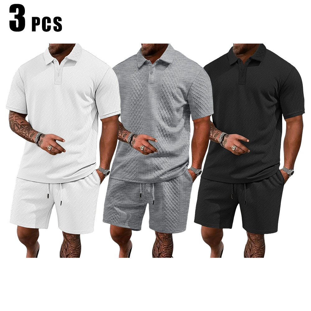 Men's Solid Polo Shirt & Drawstring Waist Shorts Set