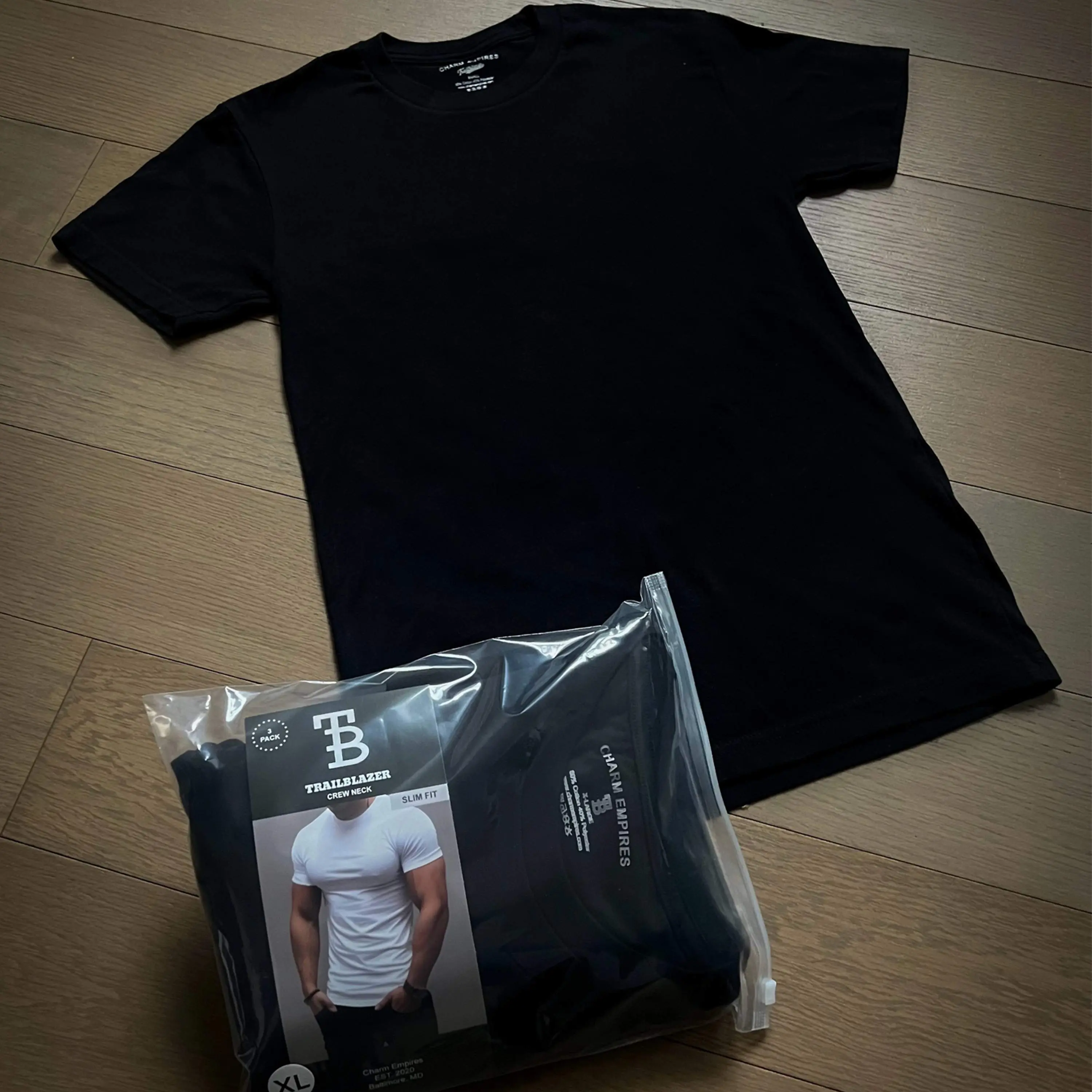 Slim Fit White and Black Tees Crewneck