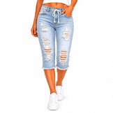 Fashion Distressed Ripped Capri Jeans