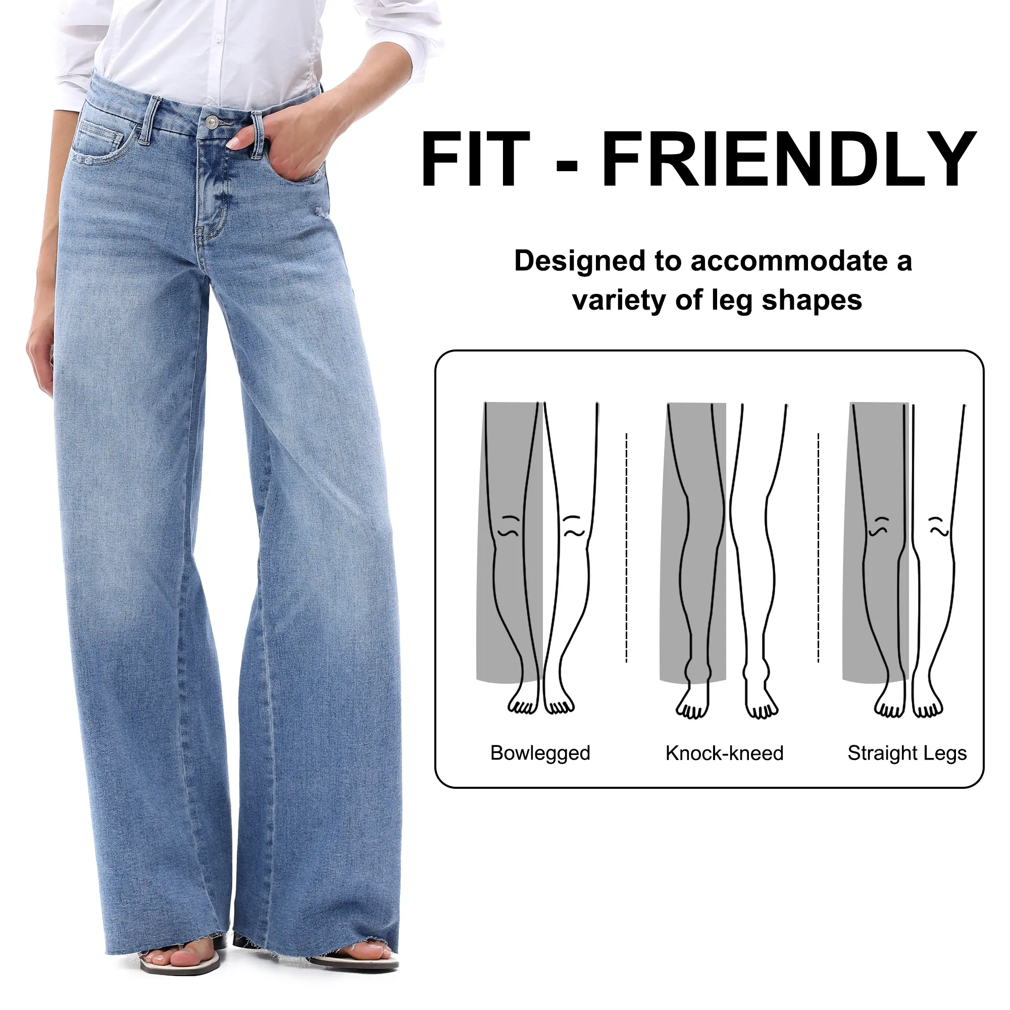  Wide Leg Raw Hem Jeans