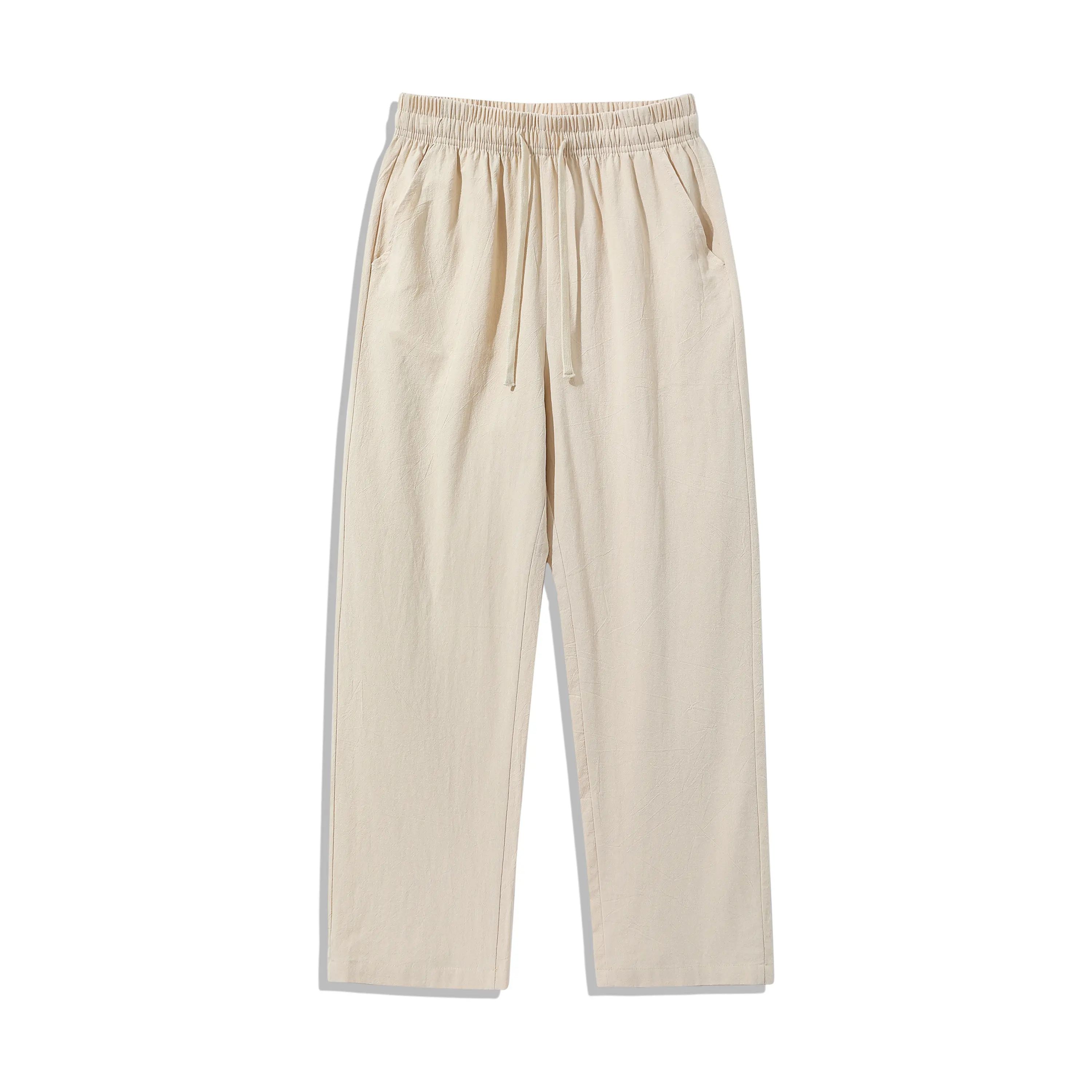 Unisex Cotton-Linen Wide-Leg Drawstring Pants