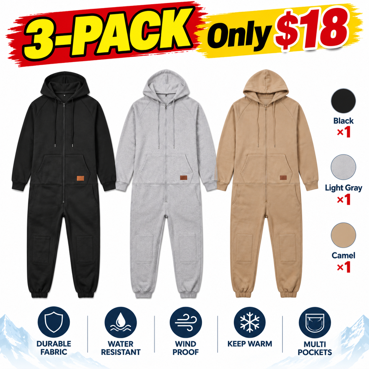 Men’s Hooded Cargo Jumpsuit – Full-Zip Utility One-Piece