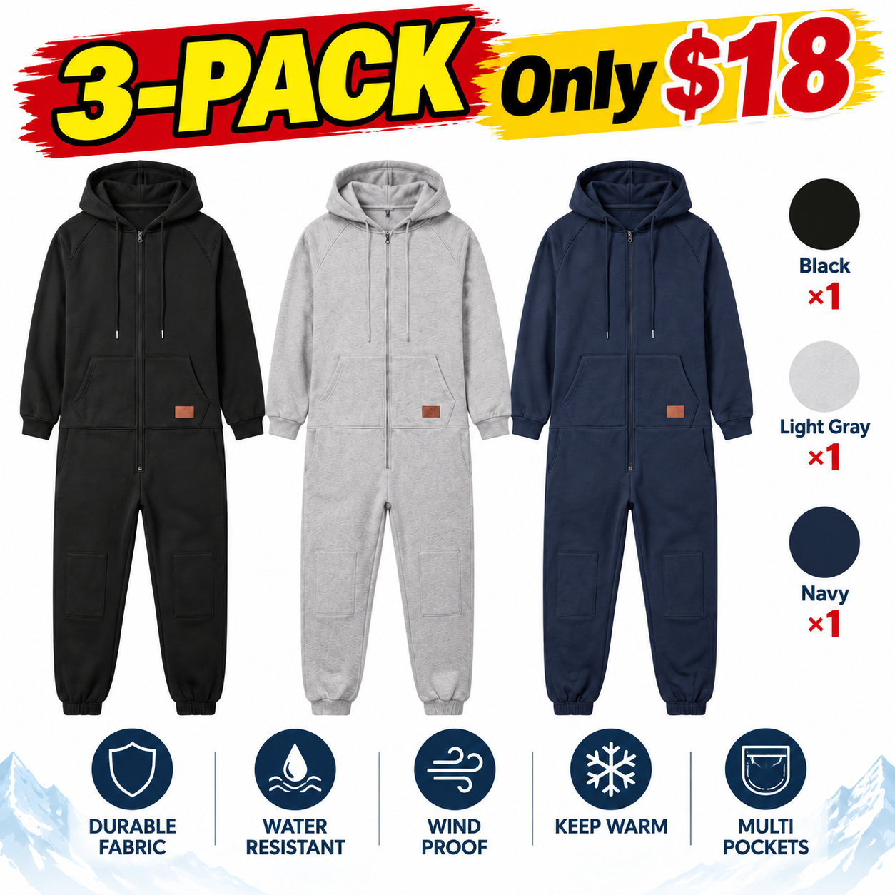 Men’s Hooded Cargo Jumpsuit – Full-Zip Utility One-Piece