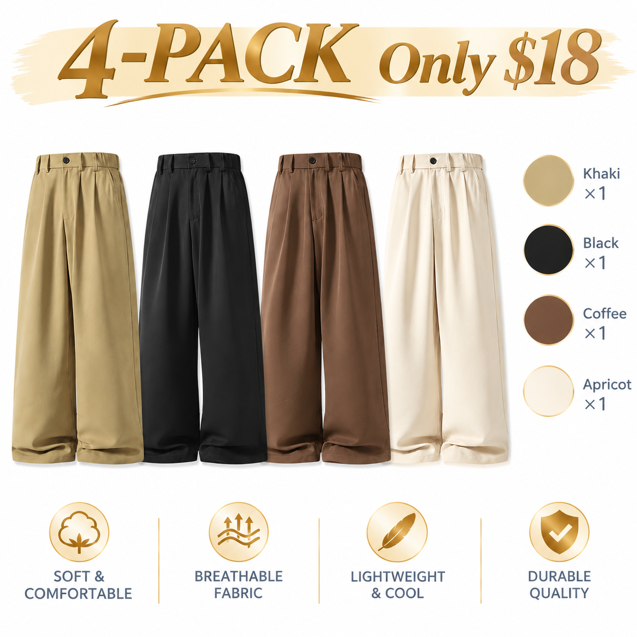 Men's Pleated Wide-Leg Dress Pants – Relaxed Retro Style