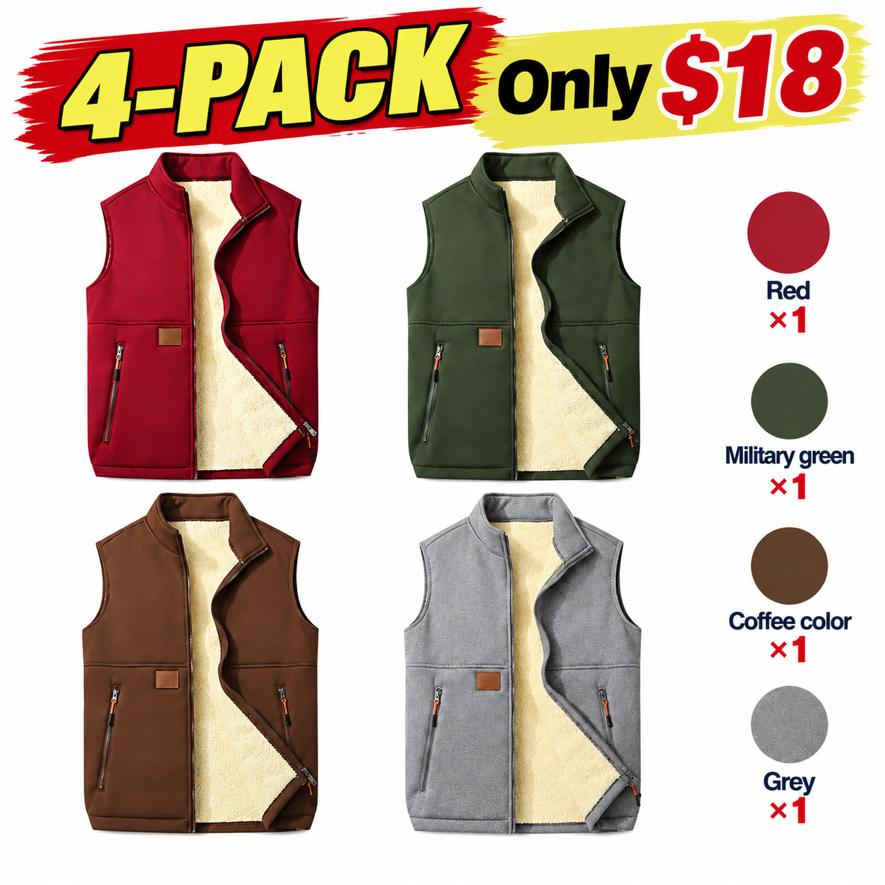 Men's Fleece-Lined Winter Vest – Warm Zip-Up Sleeveless Jacket