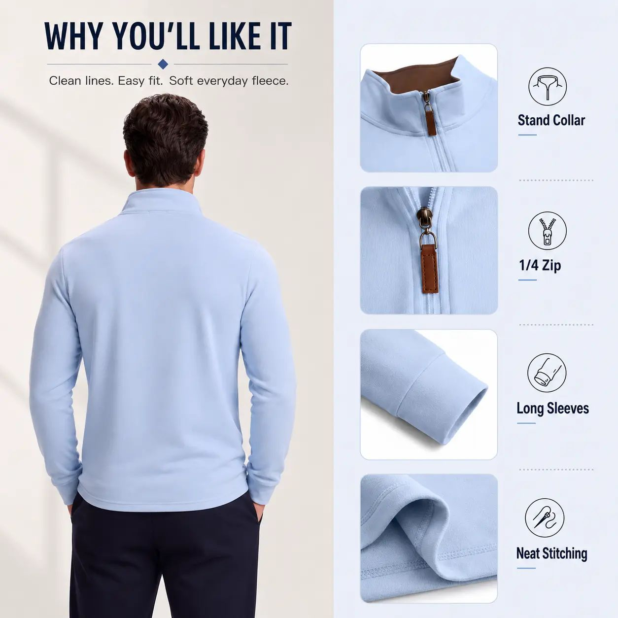 Men’s Quarter-Zip Mock Neck Fleece Pullover