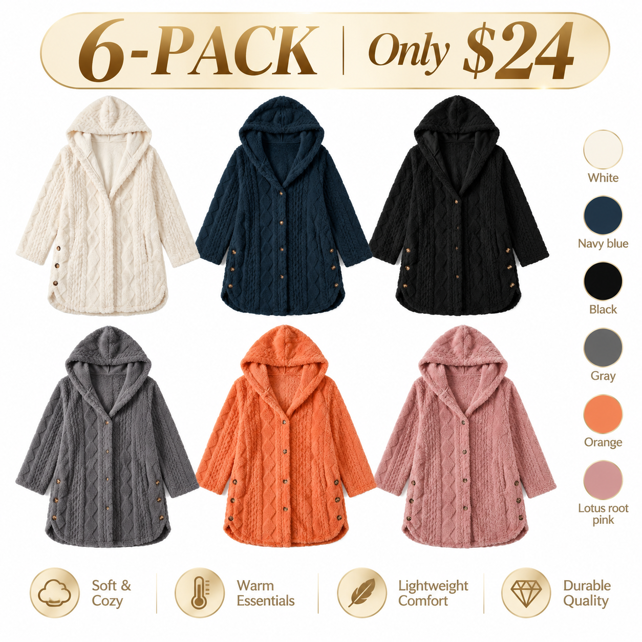 Women's Hooded Fleece Cardigan – Cozy Long-Sleeve Outerwear