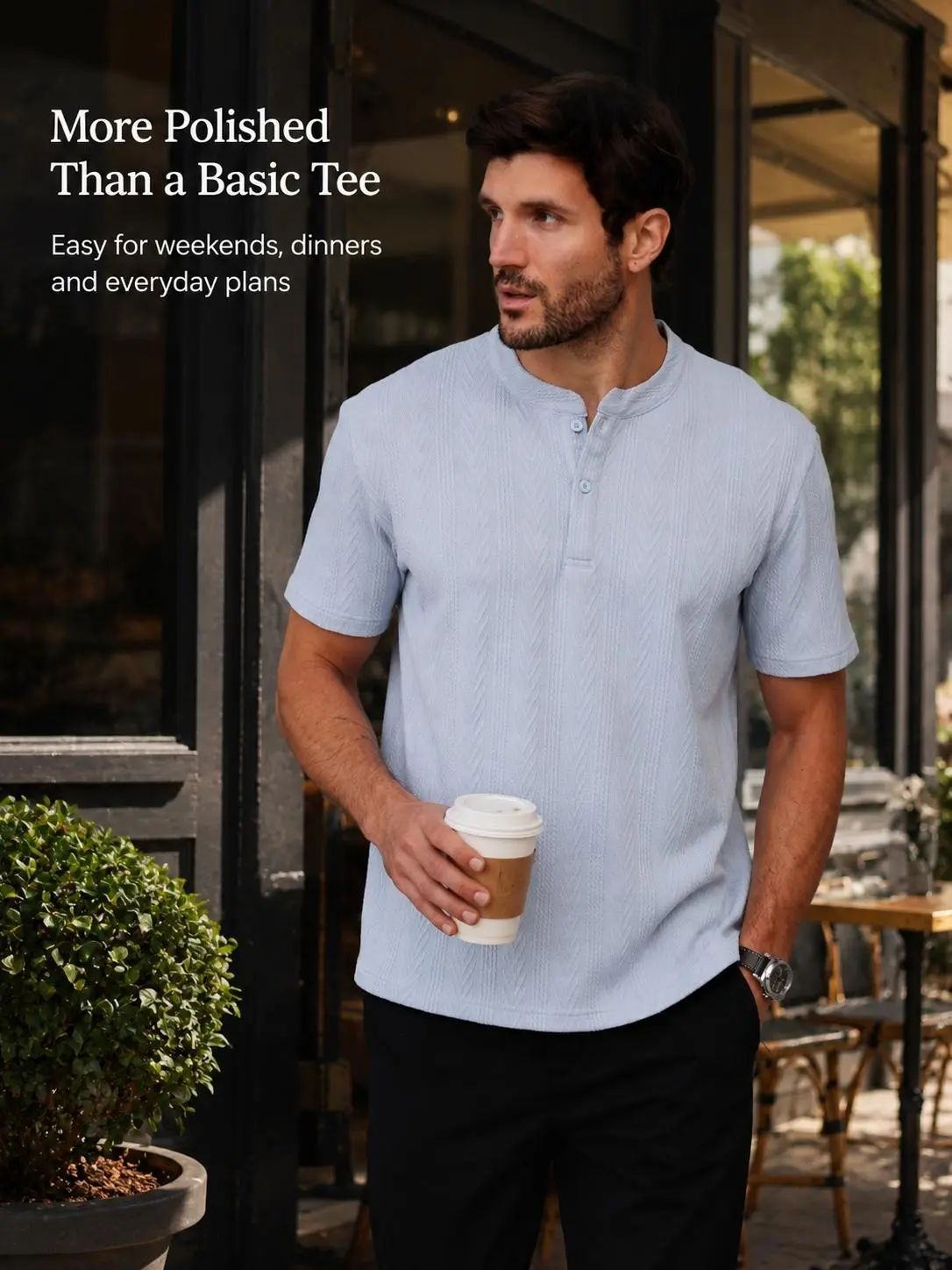Men’s Textured Knit Henley Shirt