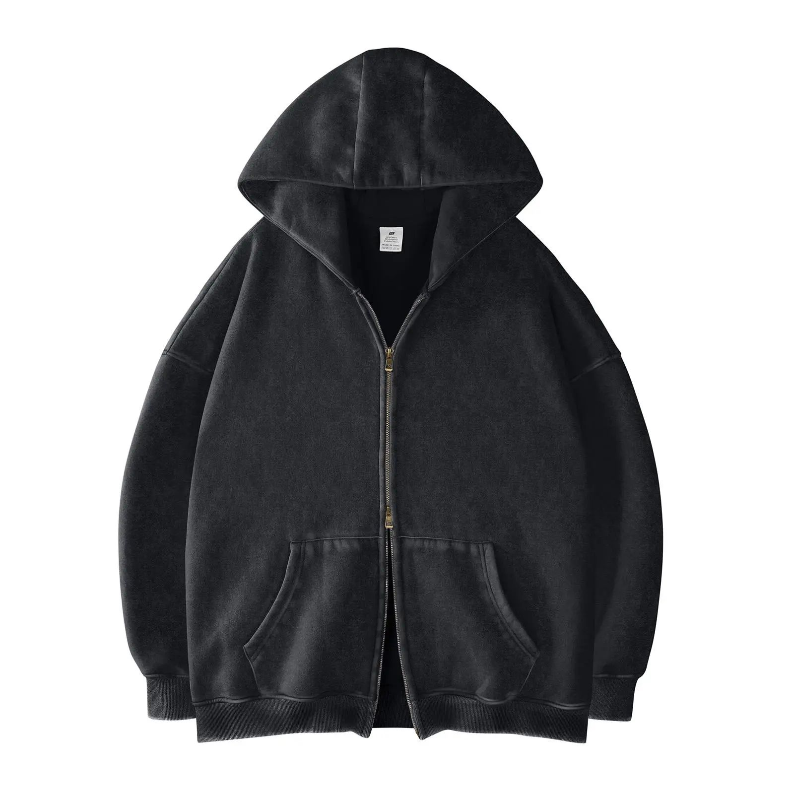 Unisex Oversized Acid-Washed Double-Zip Sweatshirt