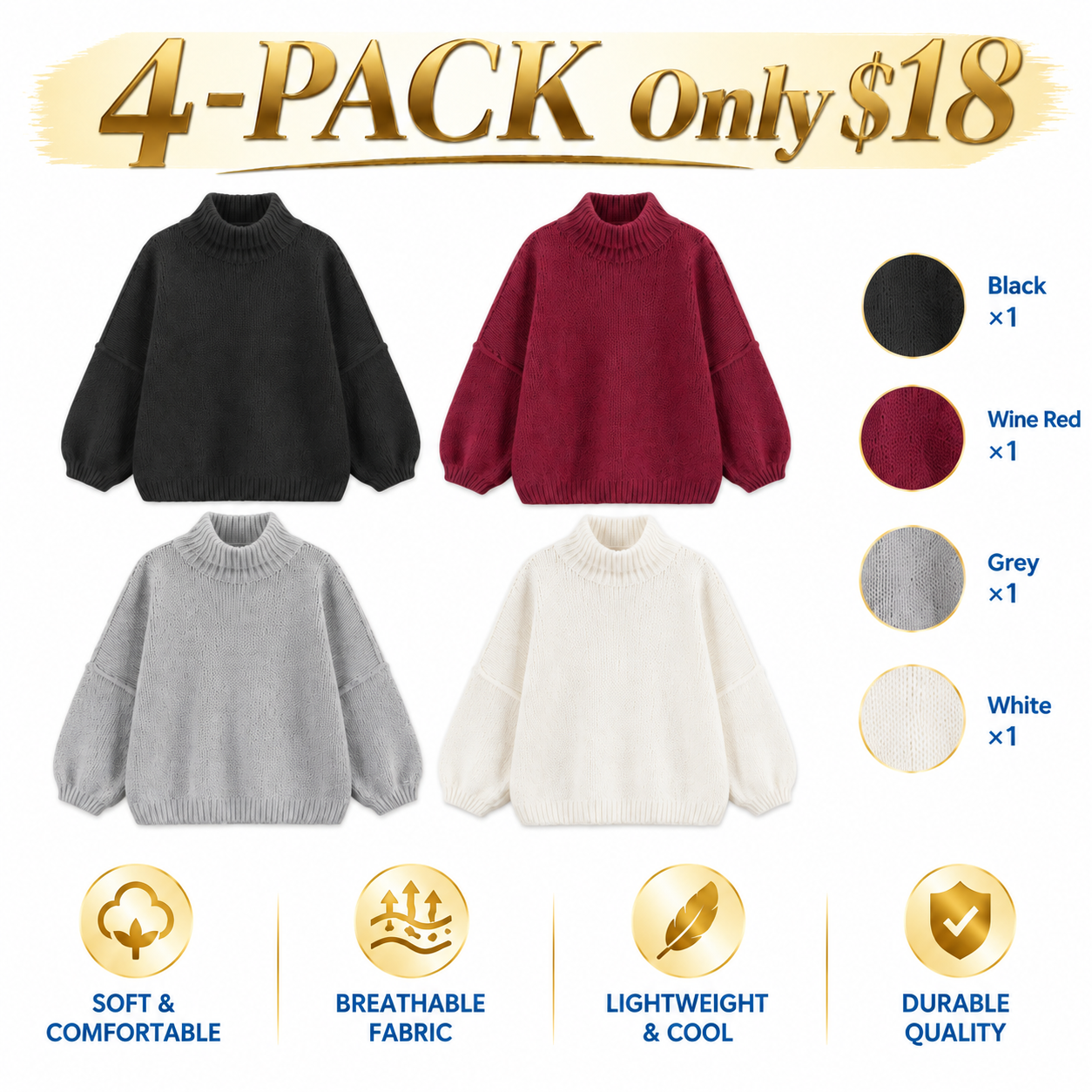 Women's Oversized Mock Neck Sweater – Ribbed Knit Tunic