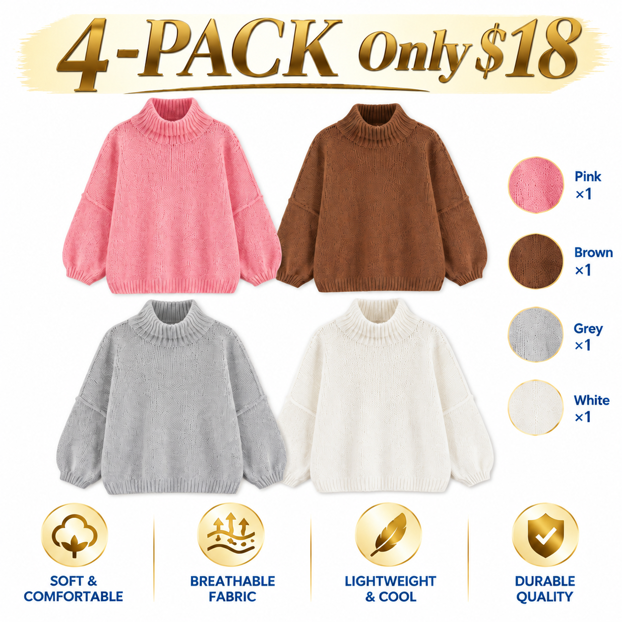 Women's Oversized Mock Neck Sweater – Ribbed Knit Tunic