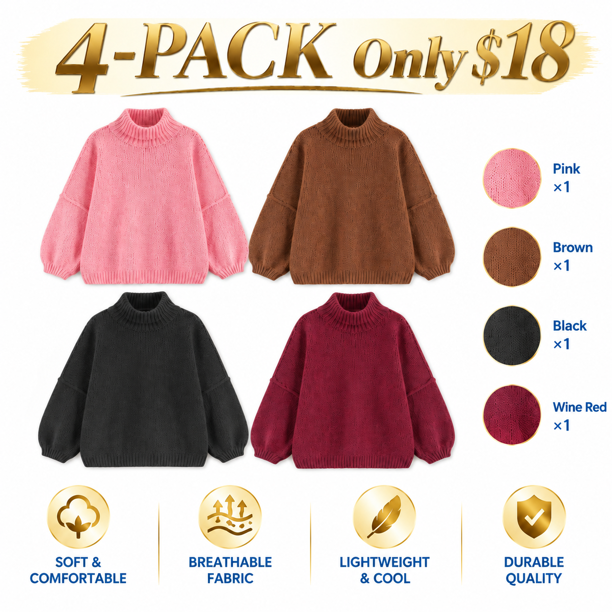 Women's Oversized Mock Neck Sweater – Ribbed Knit Tunic