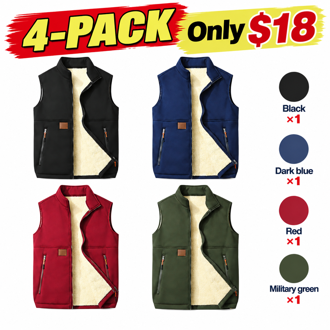 Men's Fleece-Lined Winter Vest – Warm Zip-Up Sleeveless Jacket