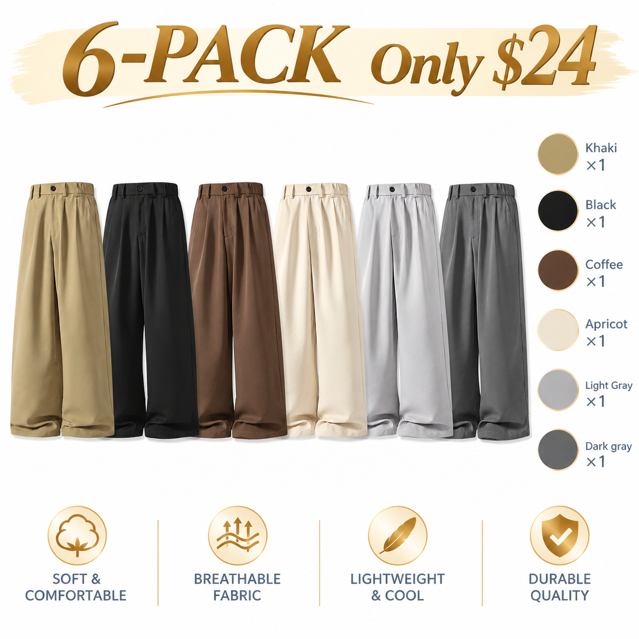 Men's Pleated Wide-Leg Dress Pants – Relaxed Retro Style
