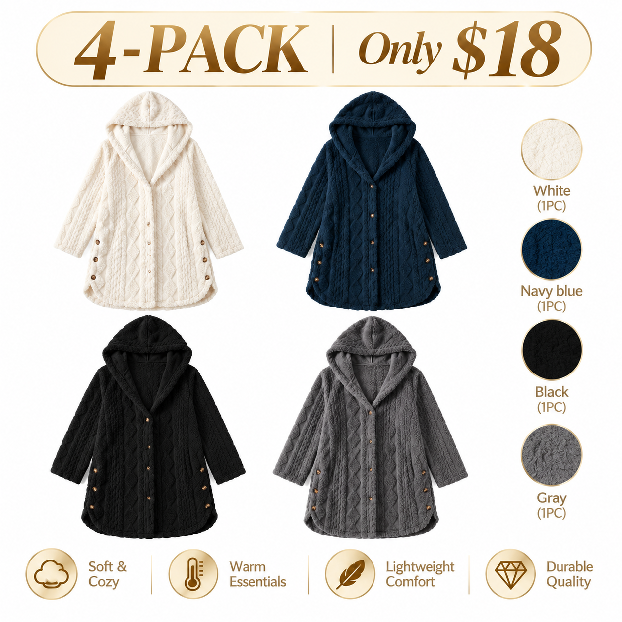 Women's Hooded Fleece Cardigan – Cozy Long-Sleeve Outerwear
