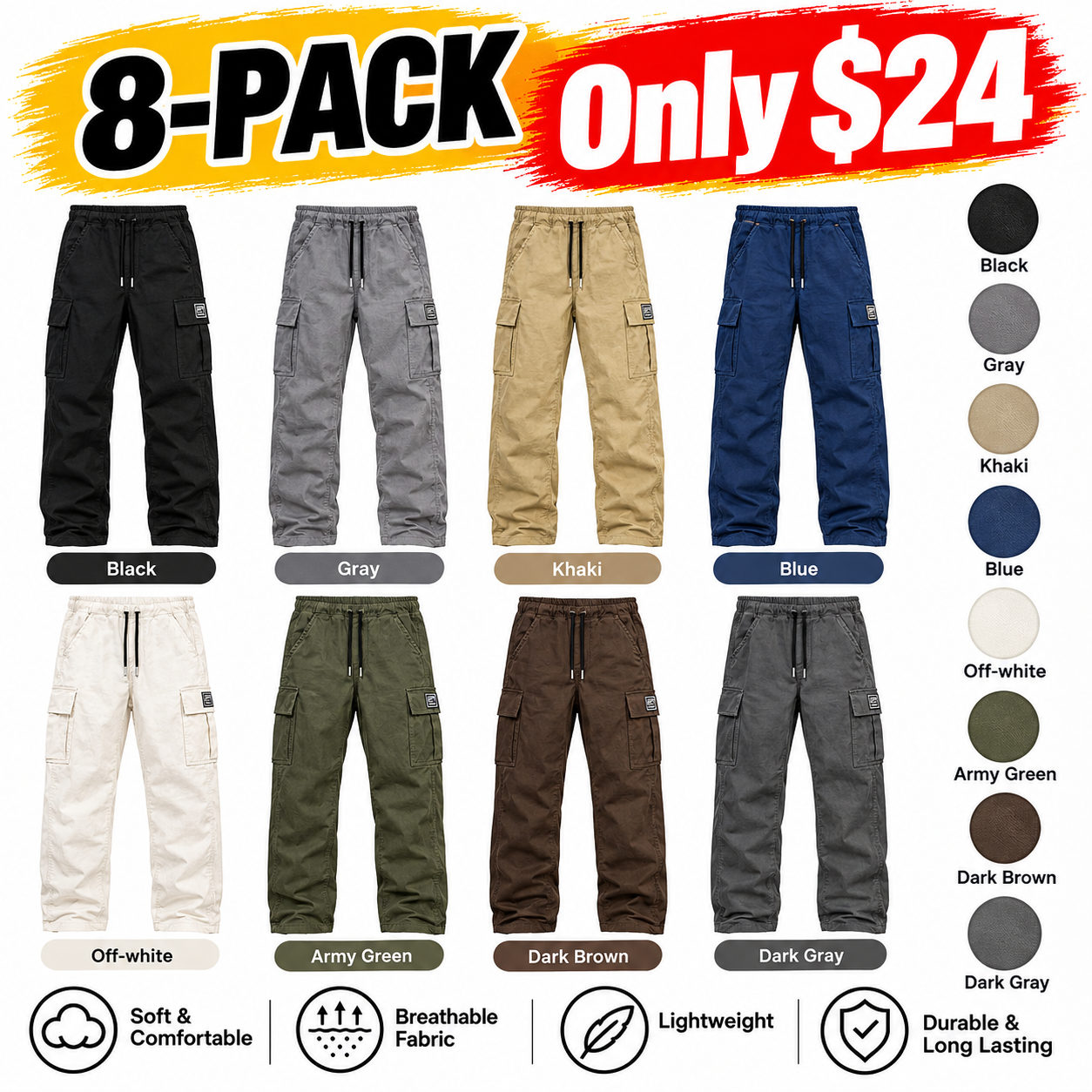 Men’s Relaxed-Fit Multi-Pocket Cargo Pants
