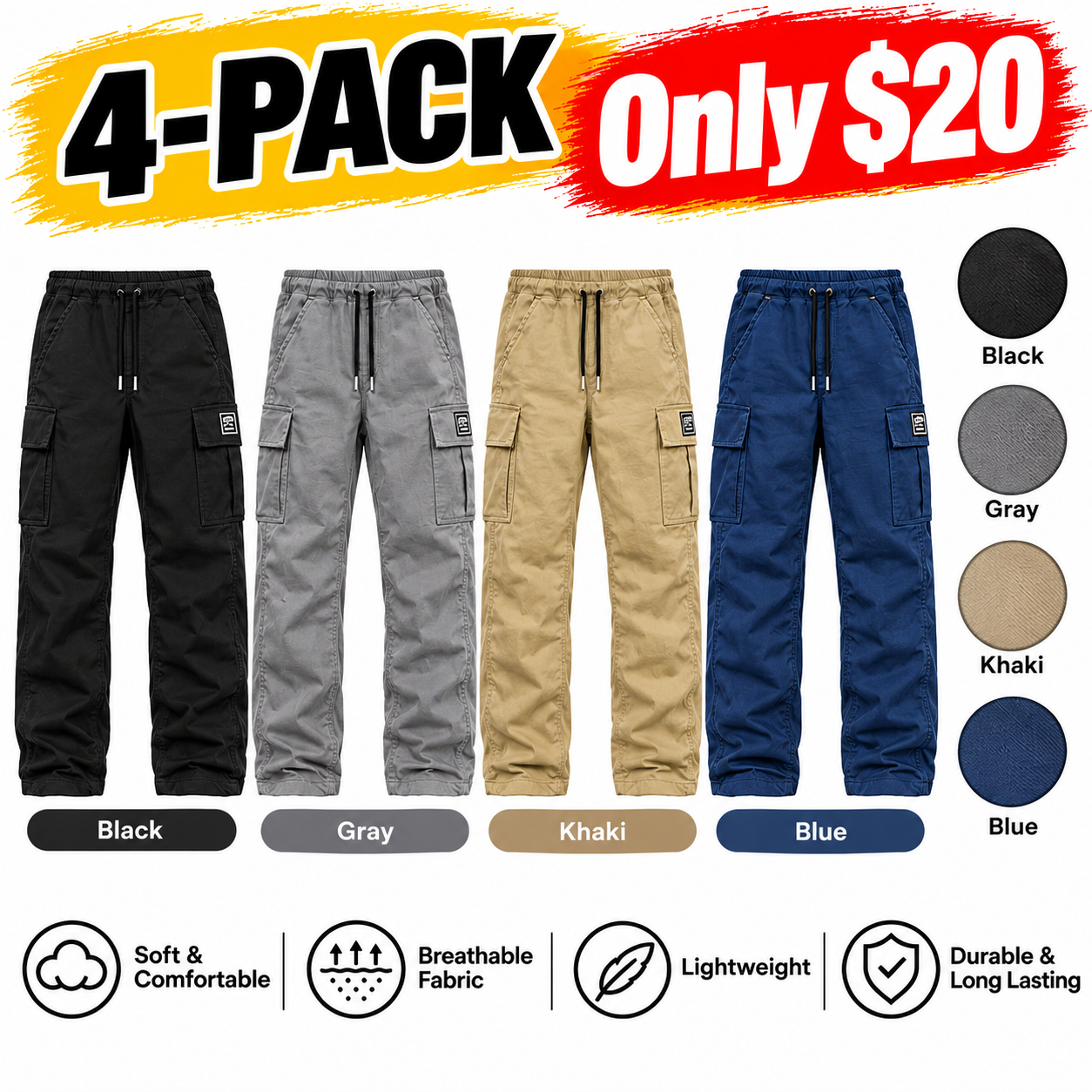 Men’s Relaxed-Fit Multi-Pocket Cargo Pants