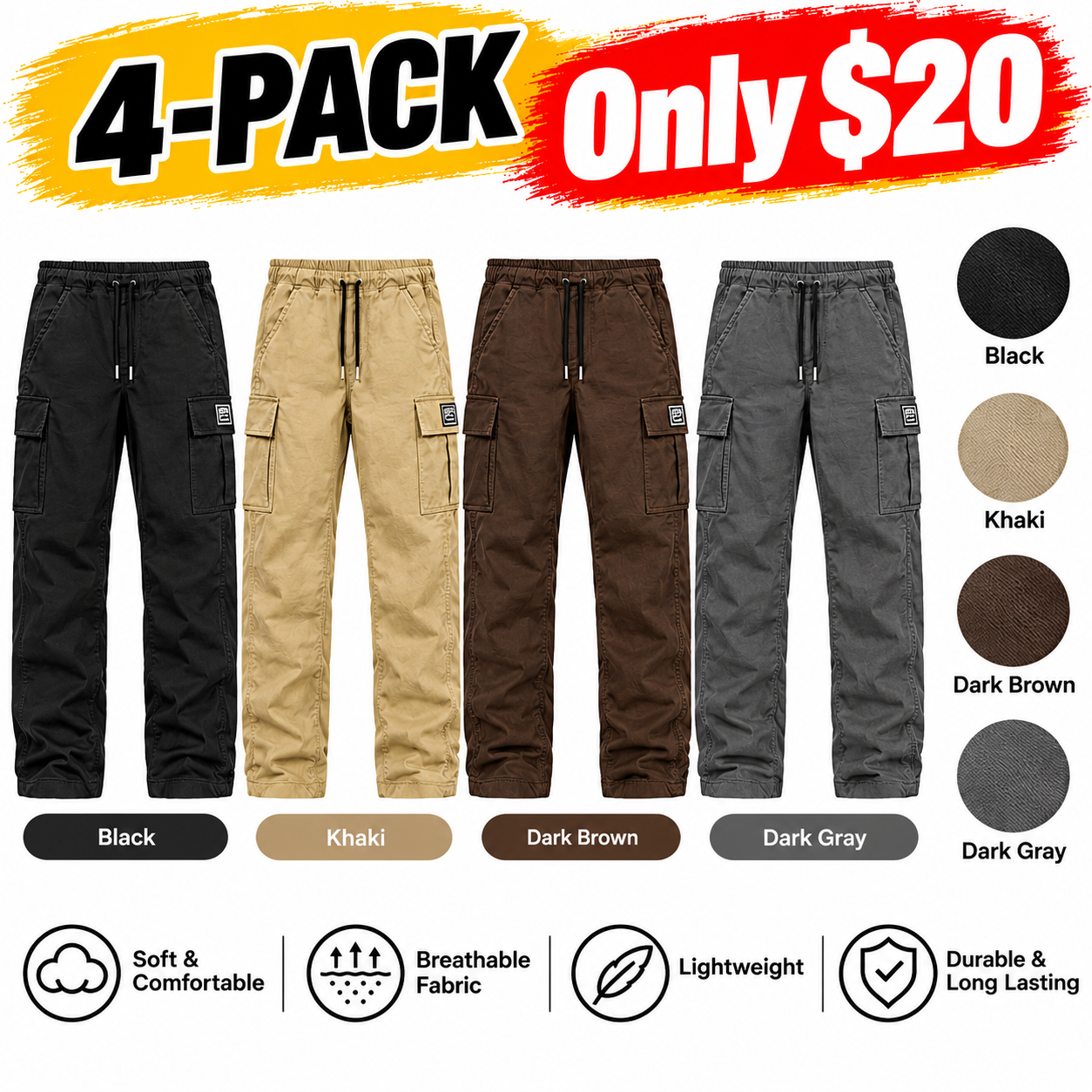 Men’s Relaxed-Fit Multi-Pocket Cargo Pants