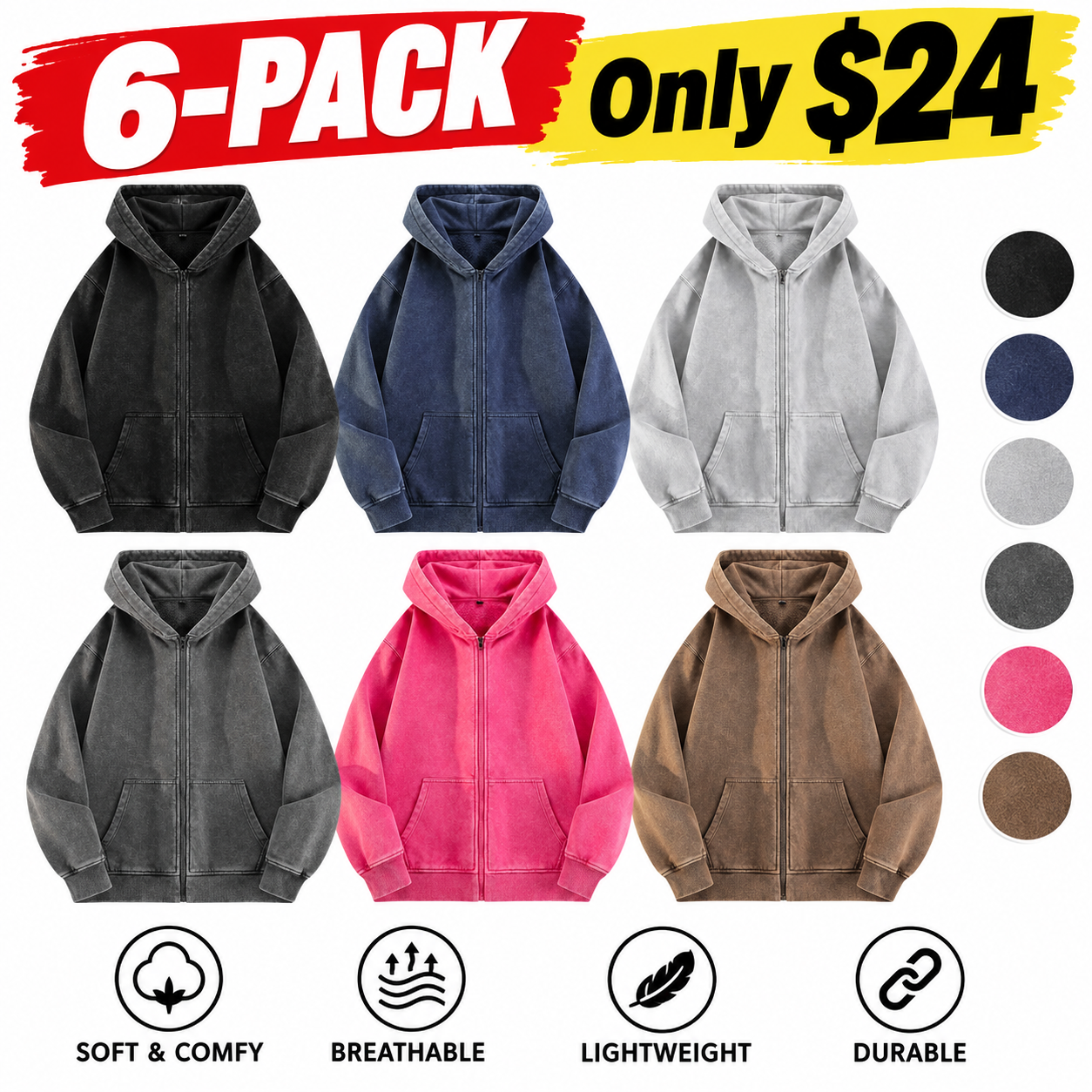 Men’s Washed Full-Zip Fleece Hoodie