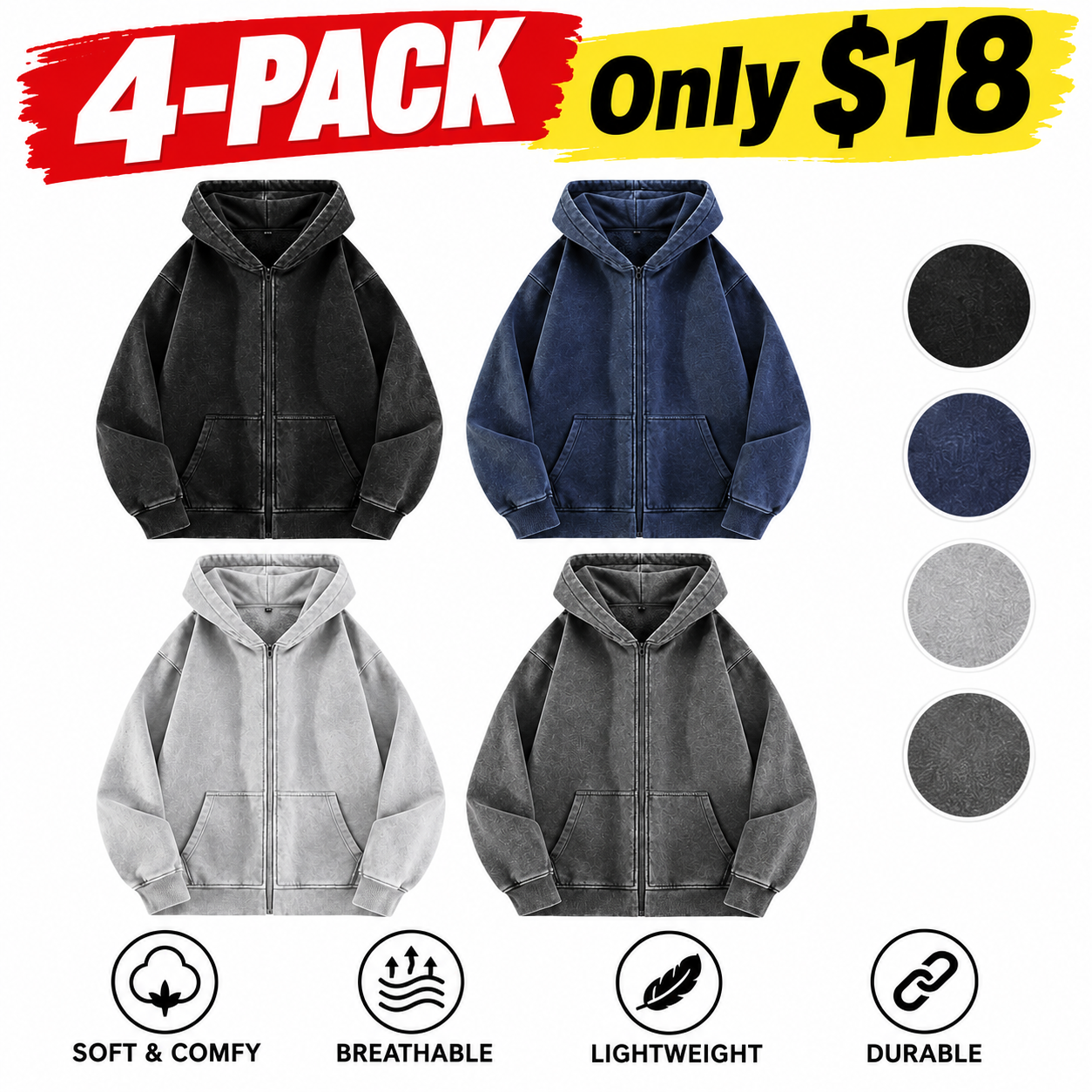 Men’s Washed Full-Zip Fleece Hoodie