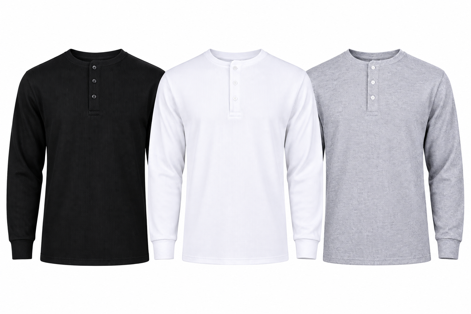 Men’s 3-Pack Long Sleeve Henley Shirts – 3 Classic Colors