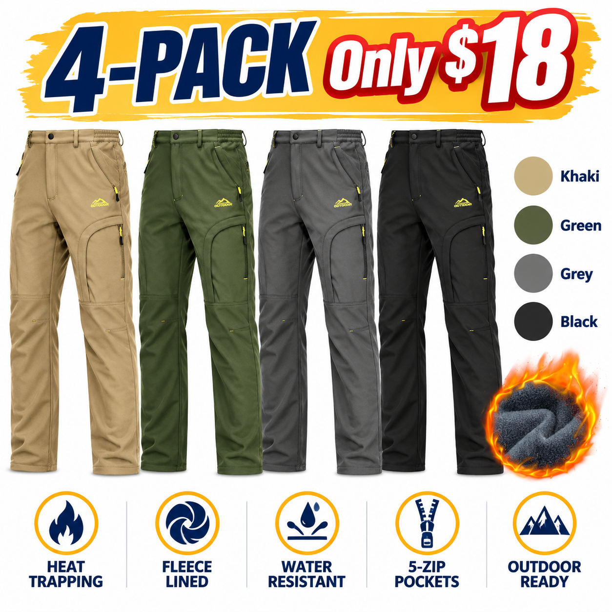Thermal Fleece-Lined Cargo Pants for Men