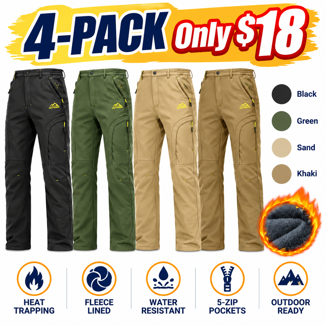 Thermal Fleece-Lined Cargo Pants for Men