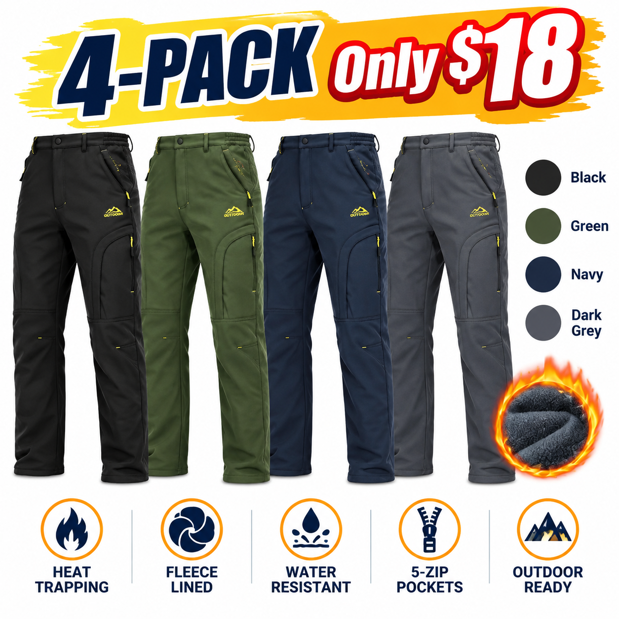 Thermal Fleece-Lined Cargo Pants for Men