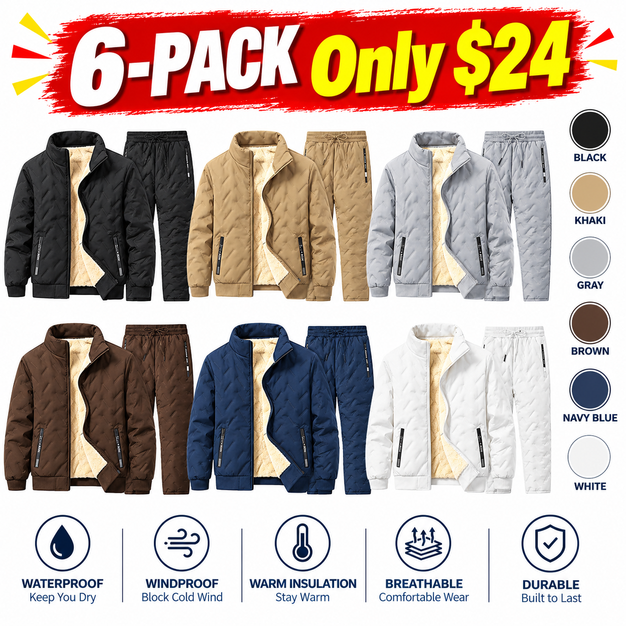 Men’s 2-Piece Plush-Lined Winter Tracksuit Set