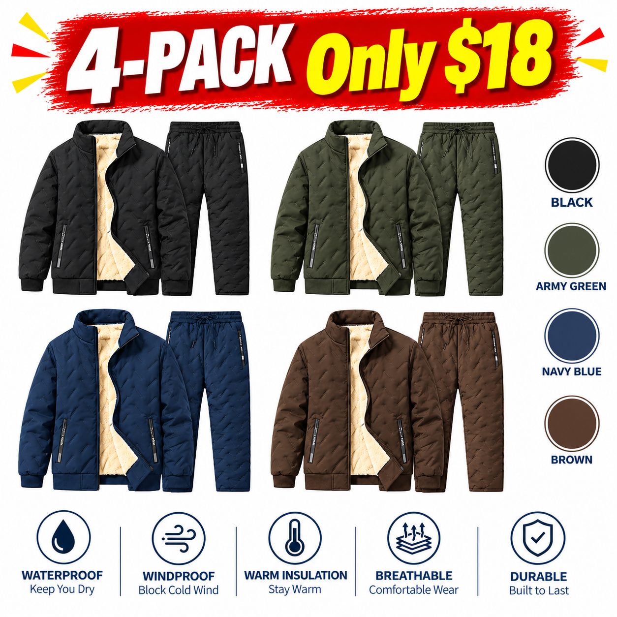 Men’s 2-Piece Plush-Lined Winter Tracksuit Set