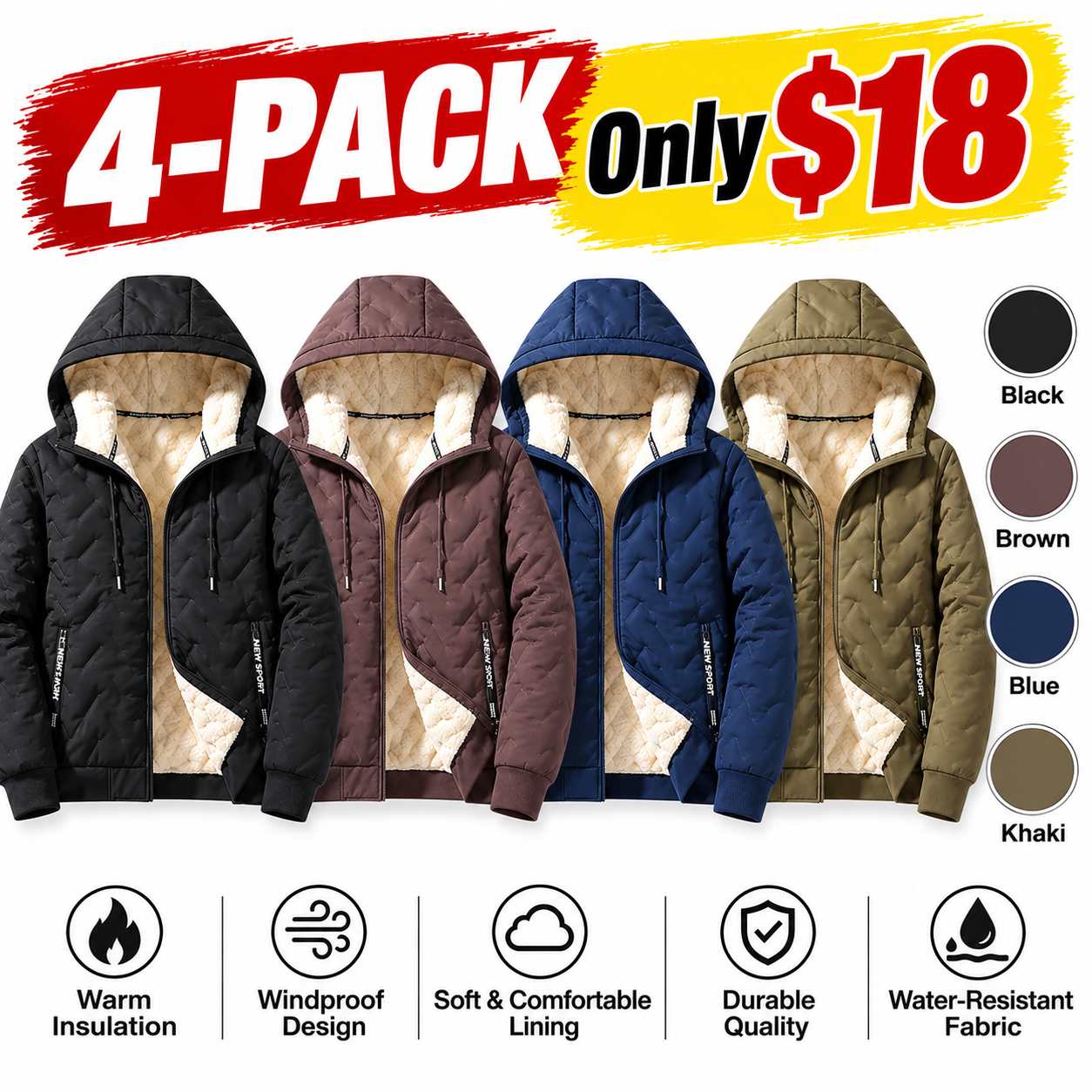 Men’s Fleece-Lined Hooded Winter Jacket
