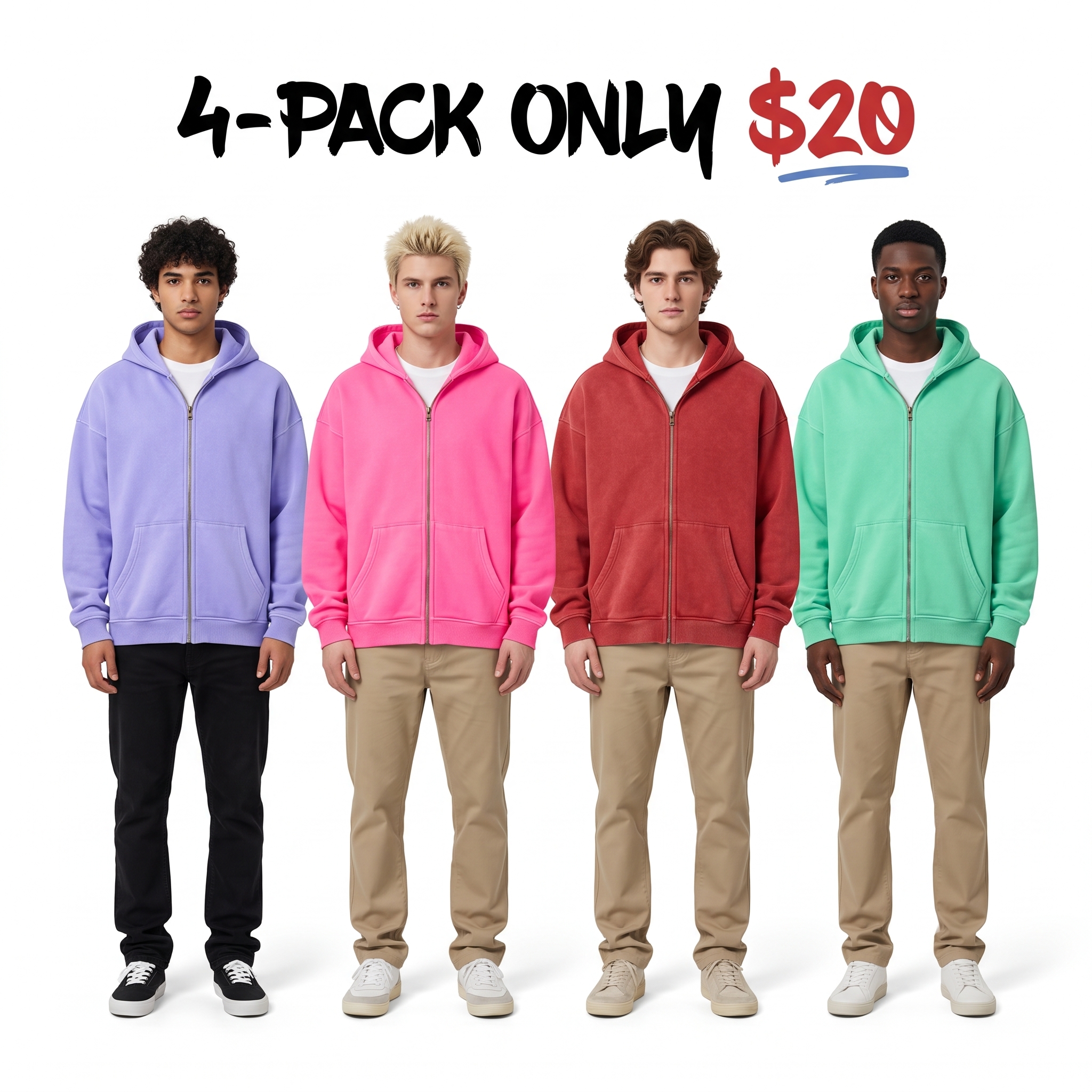 Unisex Oversized Acid-Washed Double-Zip Sweatshirt