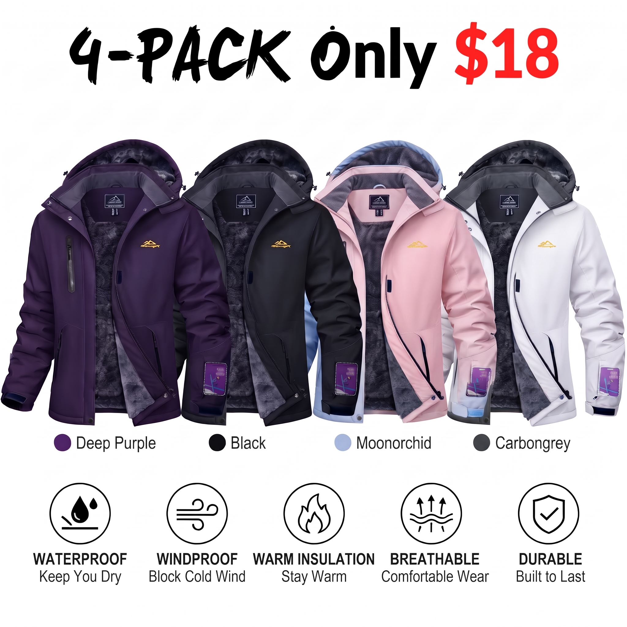 Women’s Waterproof Fleece-Lined Ski Jacket