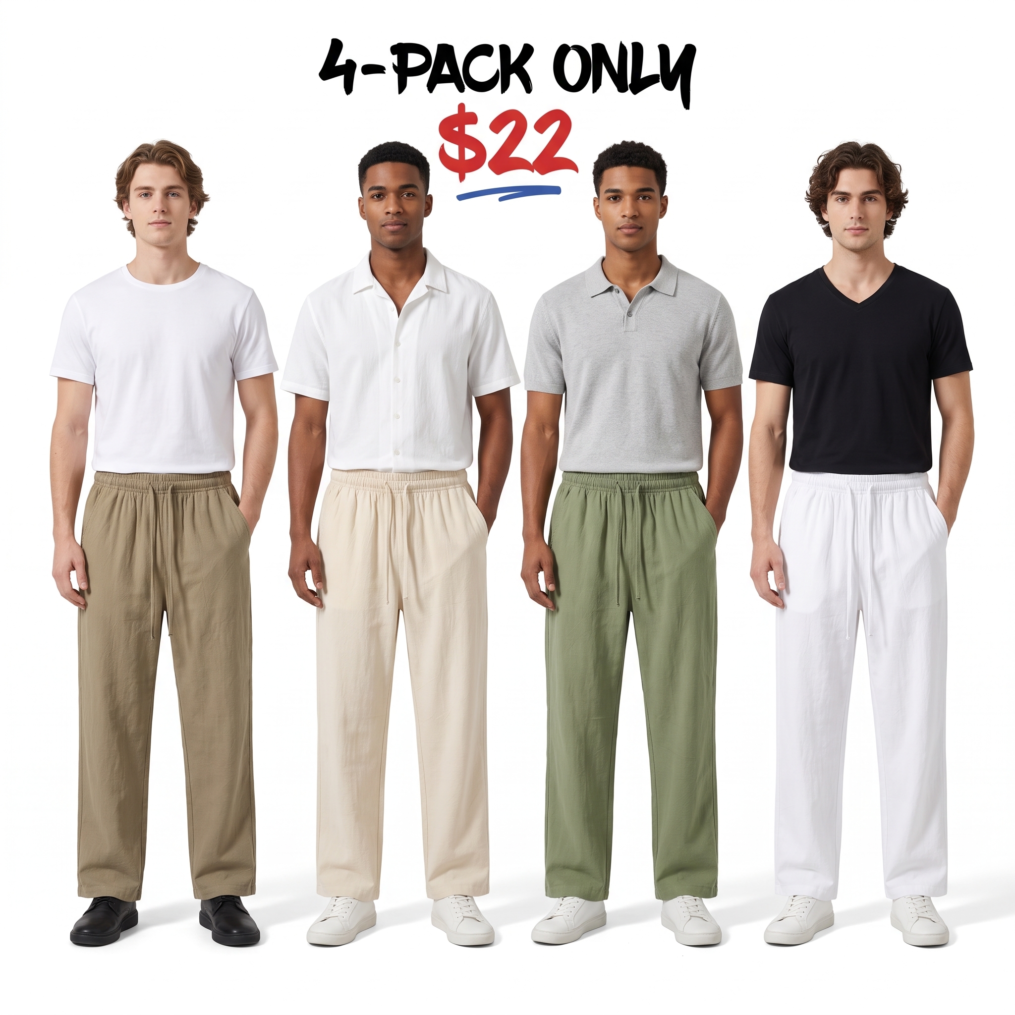 Unisex Cotton-Linen Wide-Leg Drawstring Pants