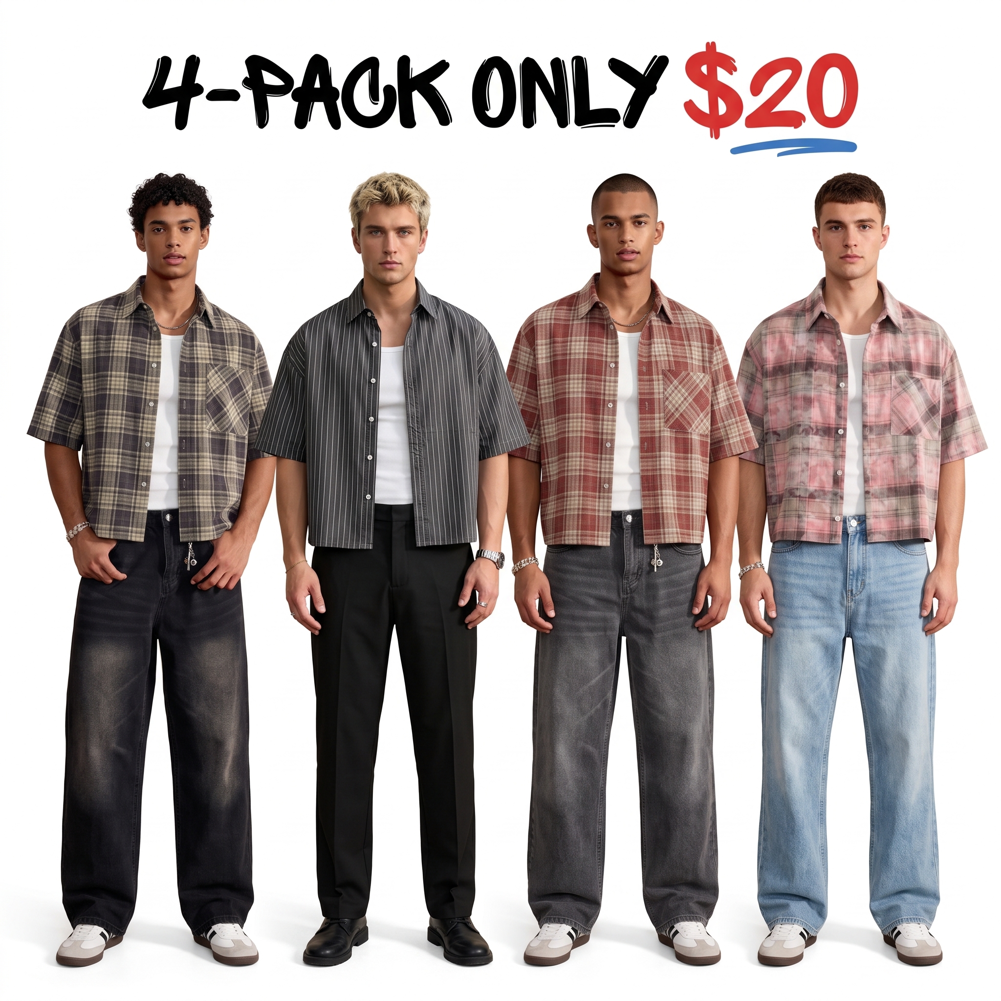 Men’s Loose-Fit Plaid Short-Sleeve Shirt