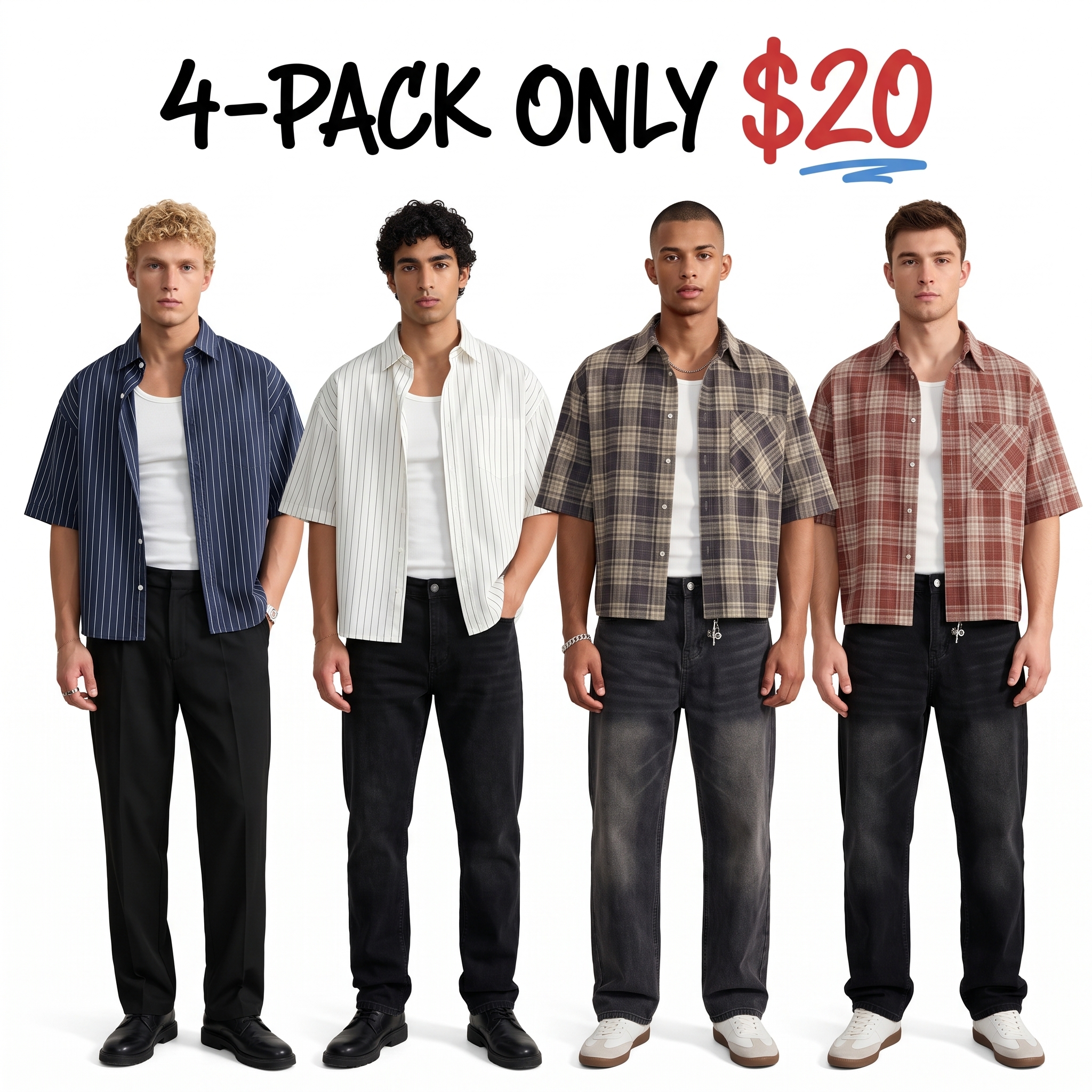 Men’s Loose-Fit Plaid Short-Sleeve Shirt