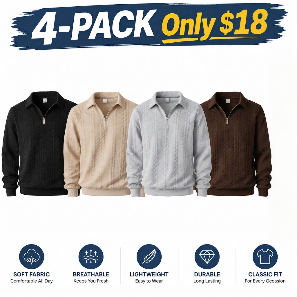 Men's Premium Knit Polo Sweater - Quarter Zip Long Sleeve Pullover for Casual Everyday Style