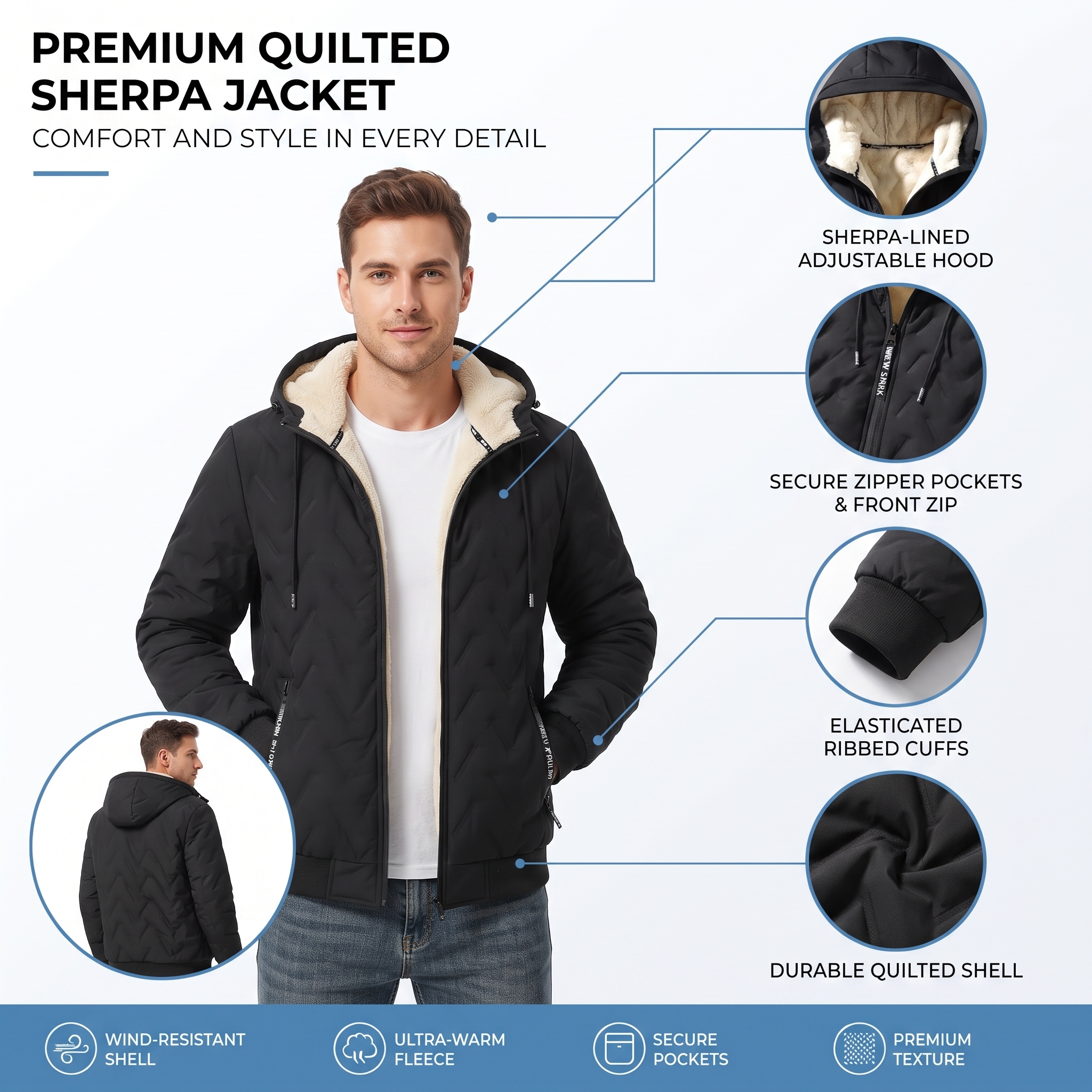 Men’s Fleece-Lined Hooded Winter Jacket