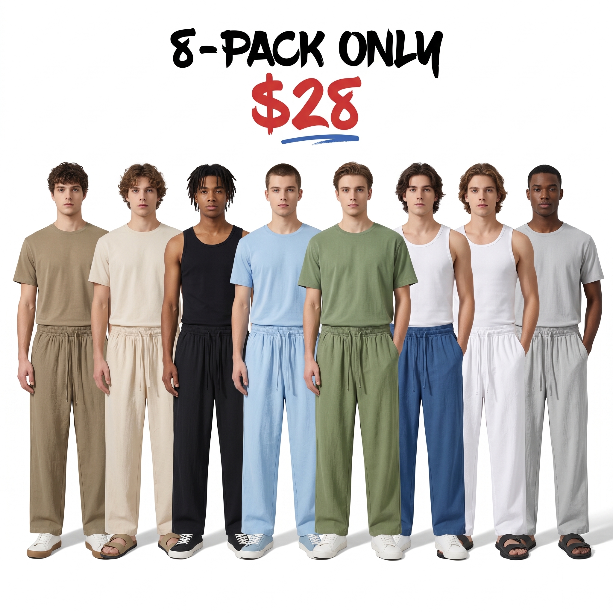 Unisex Cotton-Linen Wide-Leg Drawstring Pants
