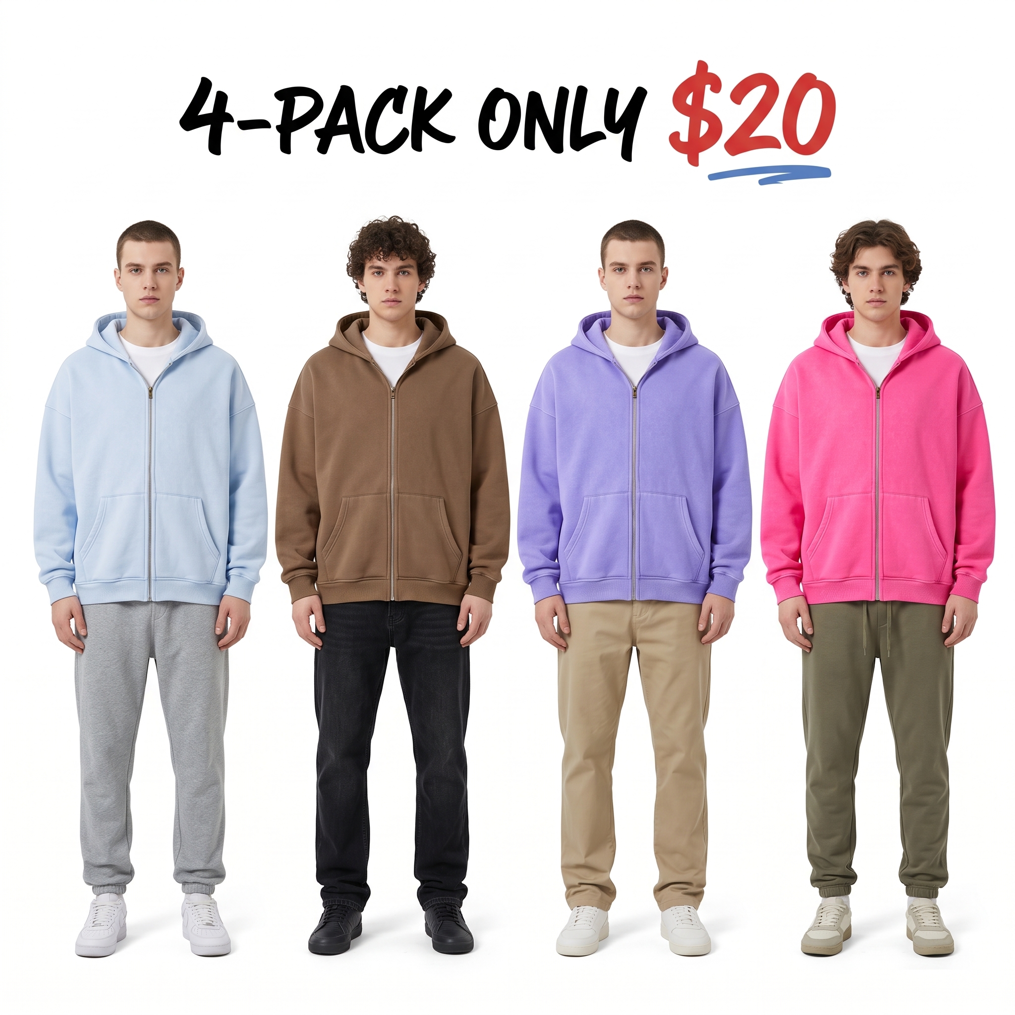 Unisex Oversized Acid-Washed Double-Zip Sweatshirt