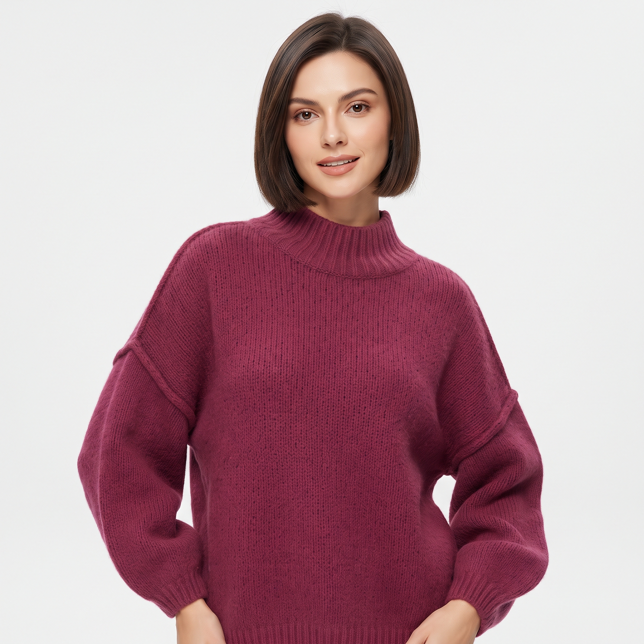 Women's Oversized Mock Neck Sweater – Ribbed Knit Tunic