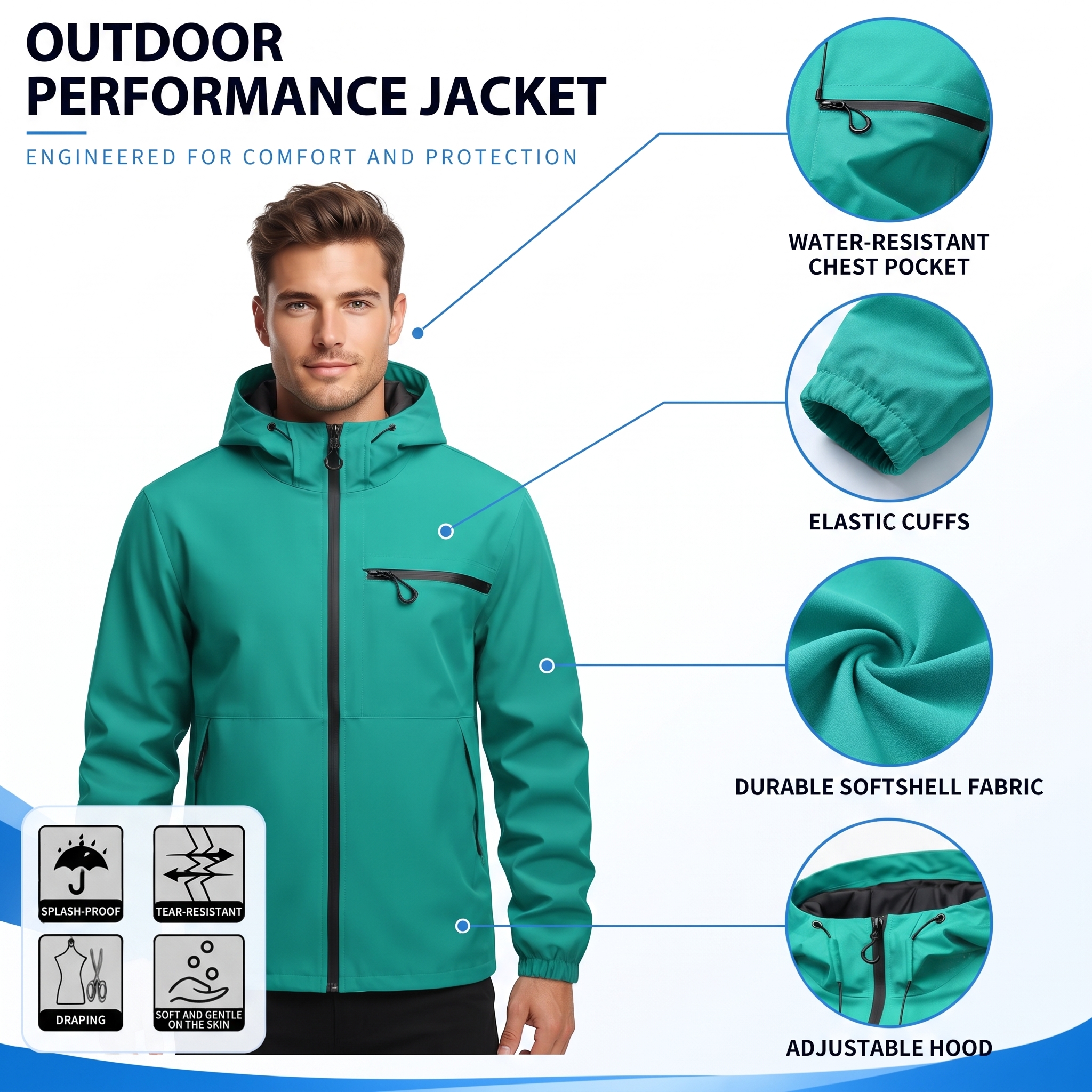 Men’s Lightweight Softshell Hooded Windbreaker Jacket