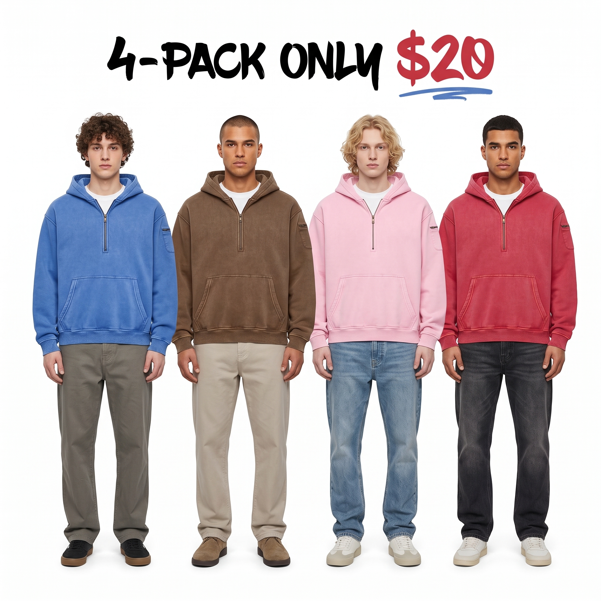 Unisex Vintage Acid-Washed Heavyweight Half-Zip Hoodie