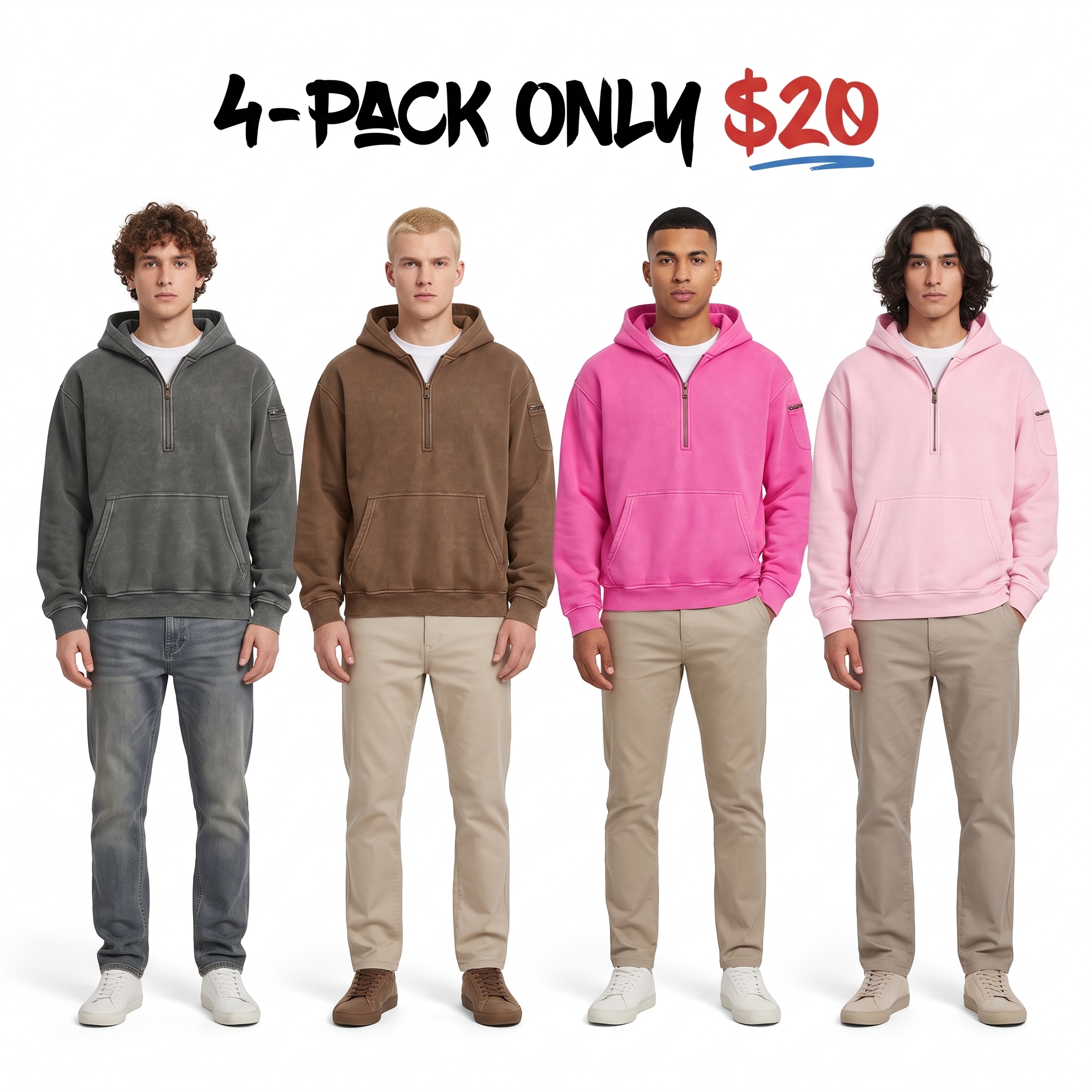 Unisex Vintage Acid-Washed Heavyweight Half-Zip Hoodie