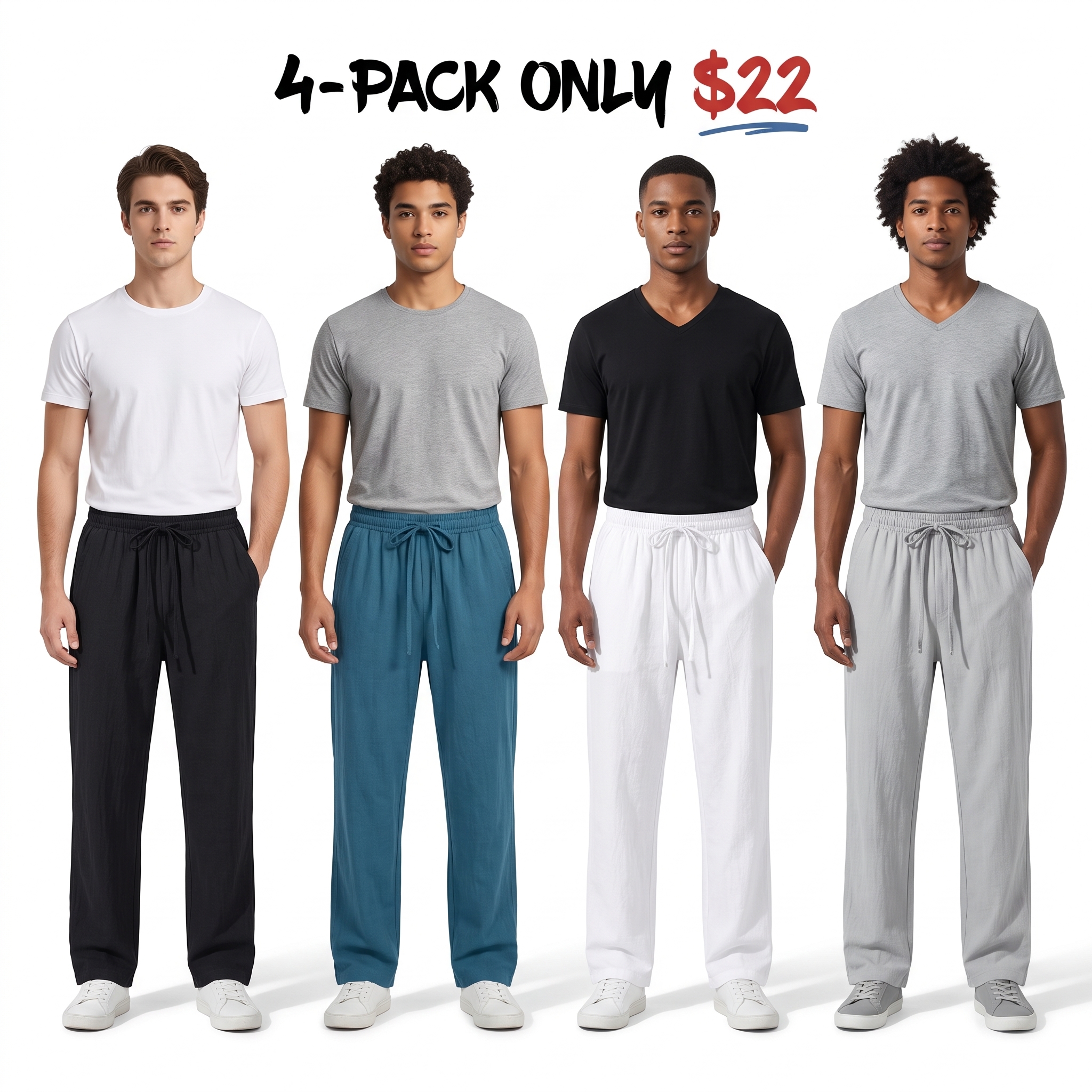 Unisex Cotton-Linen Wide-Leg Drawstring Pants